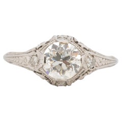 GIA .89 Carat Art Deco Diamond Platinum Engagement Ring