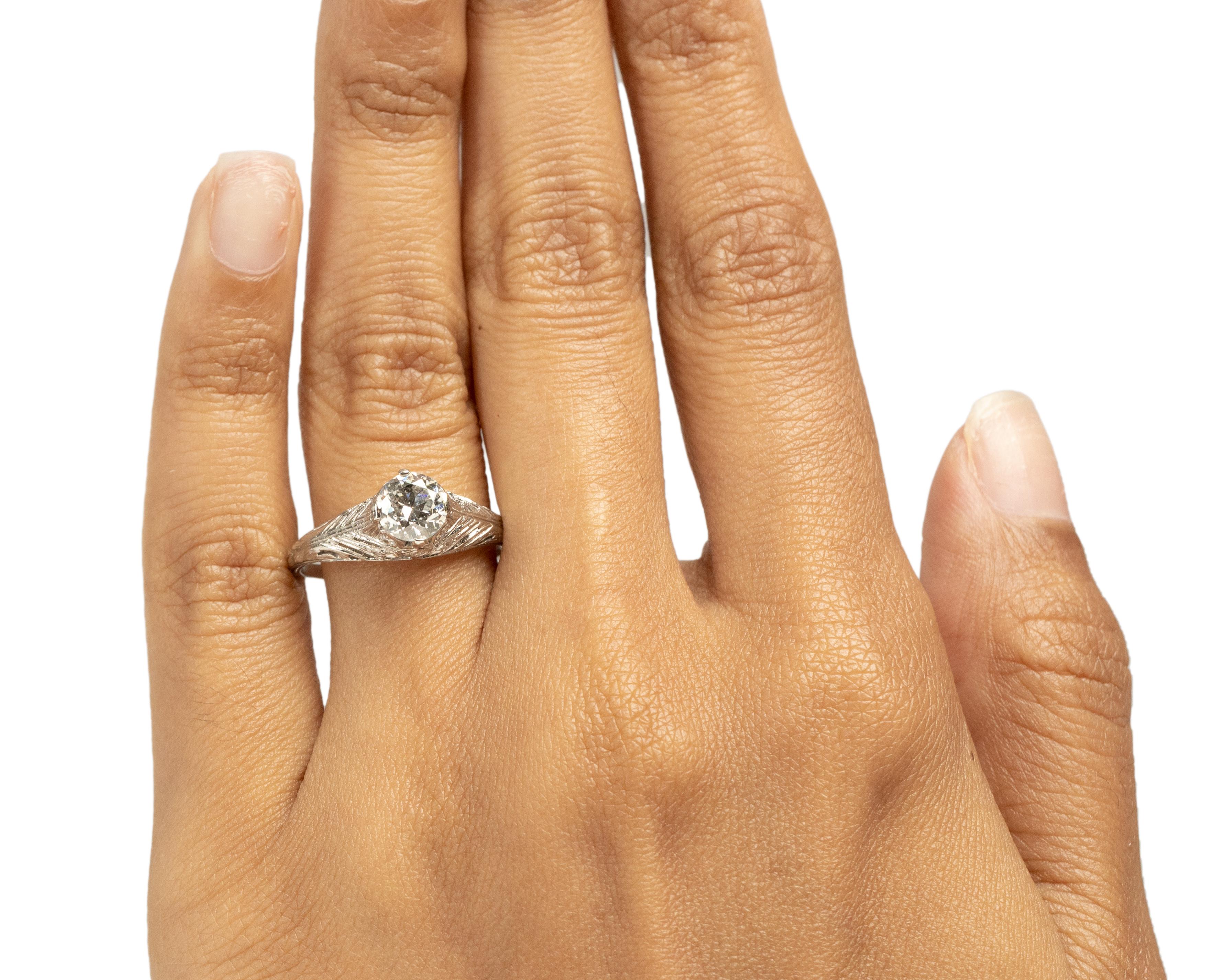 Old European Cut GIA .89 Carat Art Deco Platinum Engagement Ring For Sale