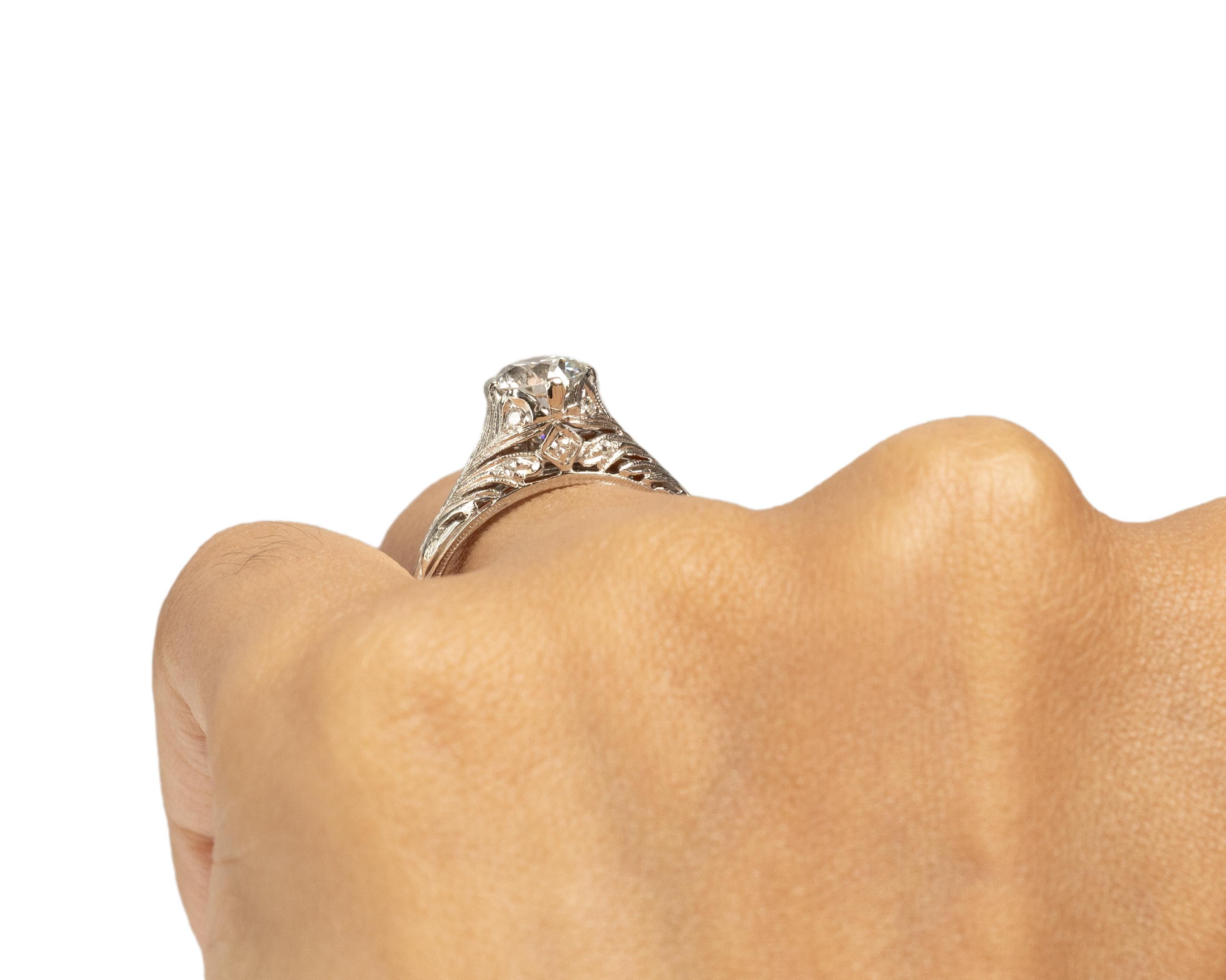 GIA .89 Carat Art Deco Platinum Engagement Ring In Good Condition For Sale In Atlanta, GA