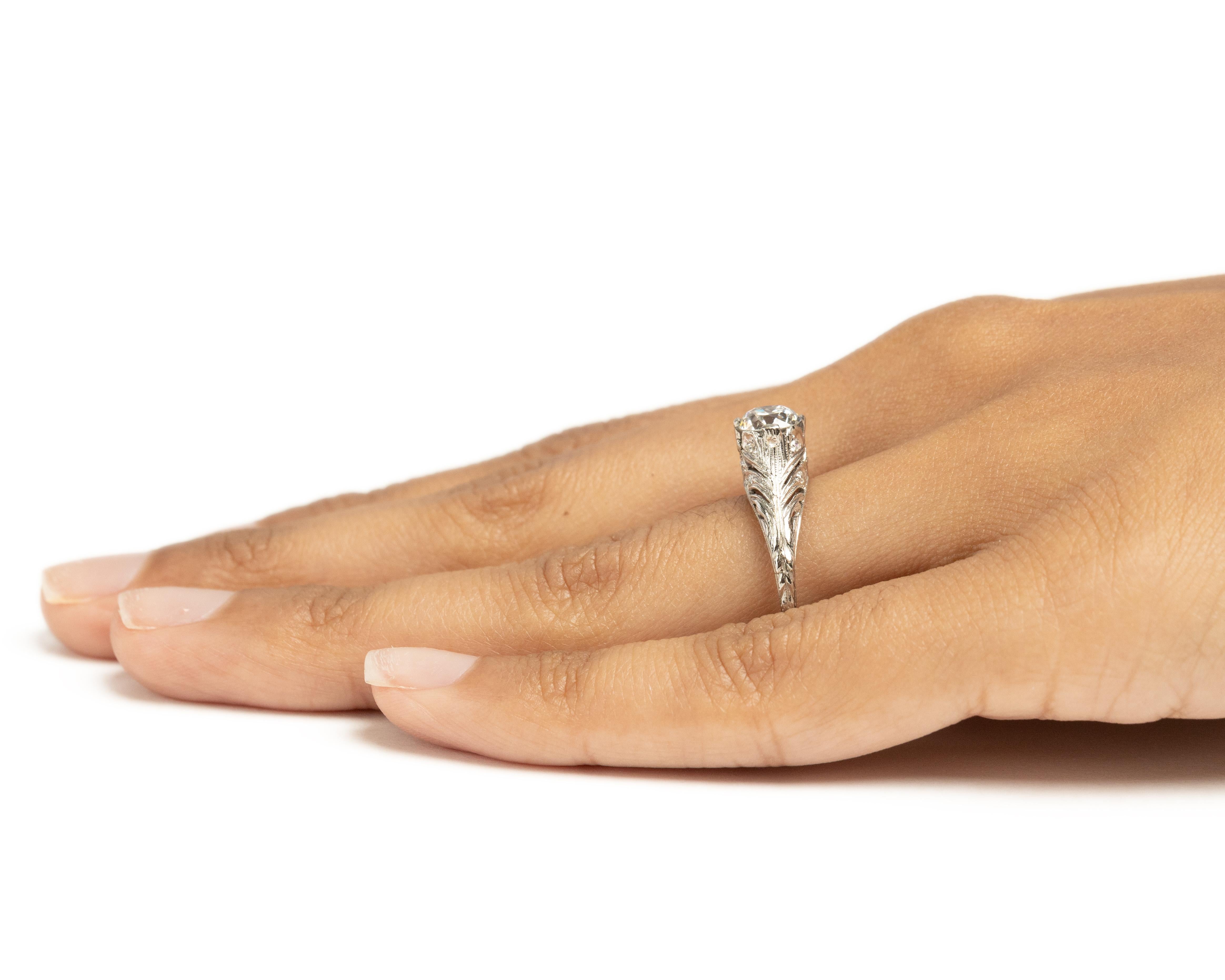 Women's GIA .89 Carat Art Deco Platinum Engagement Ring For Sale