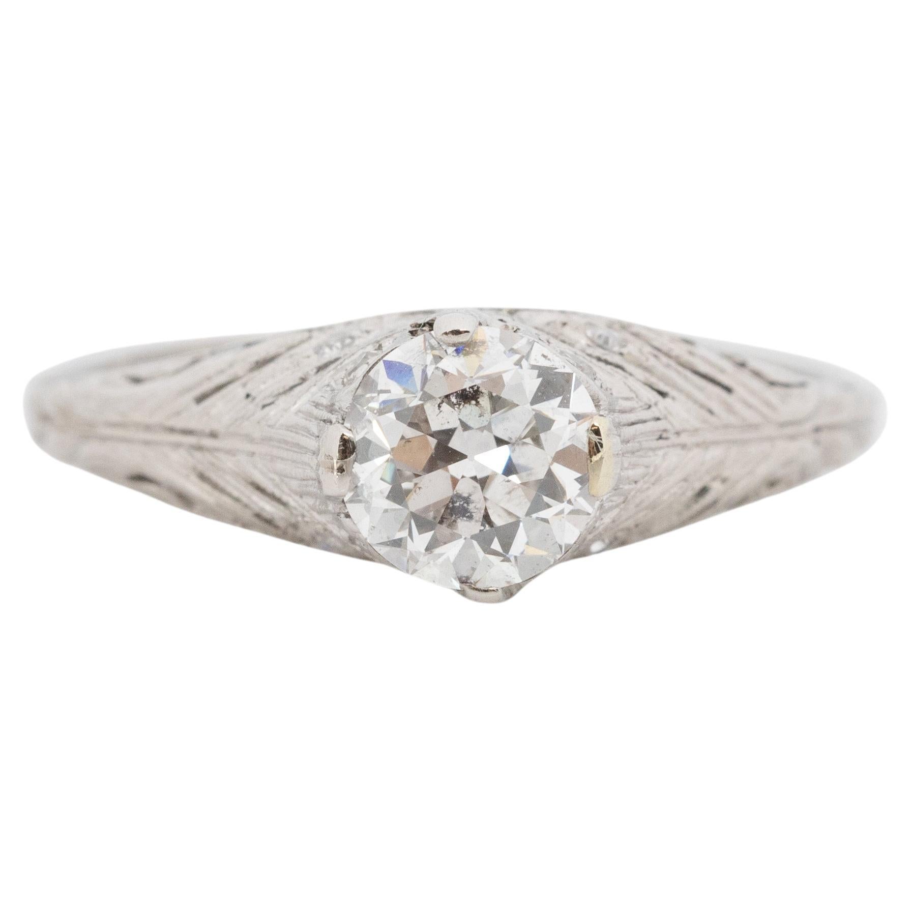 GIA .89 Carat Art Deco Platinum Engagement Ring For Sale