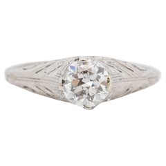 Antique GIA .89 Carat Art Deco Platinum Engagement Ring