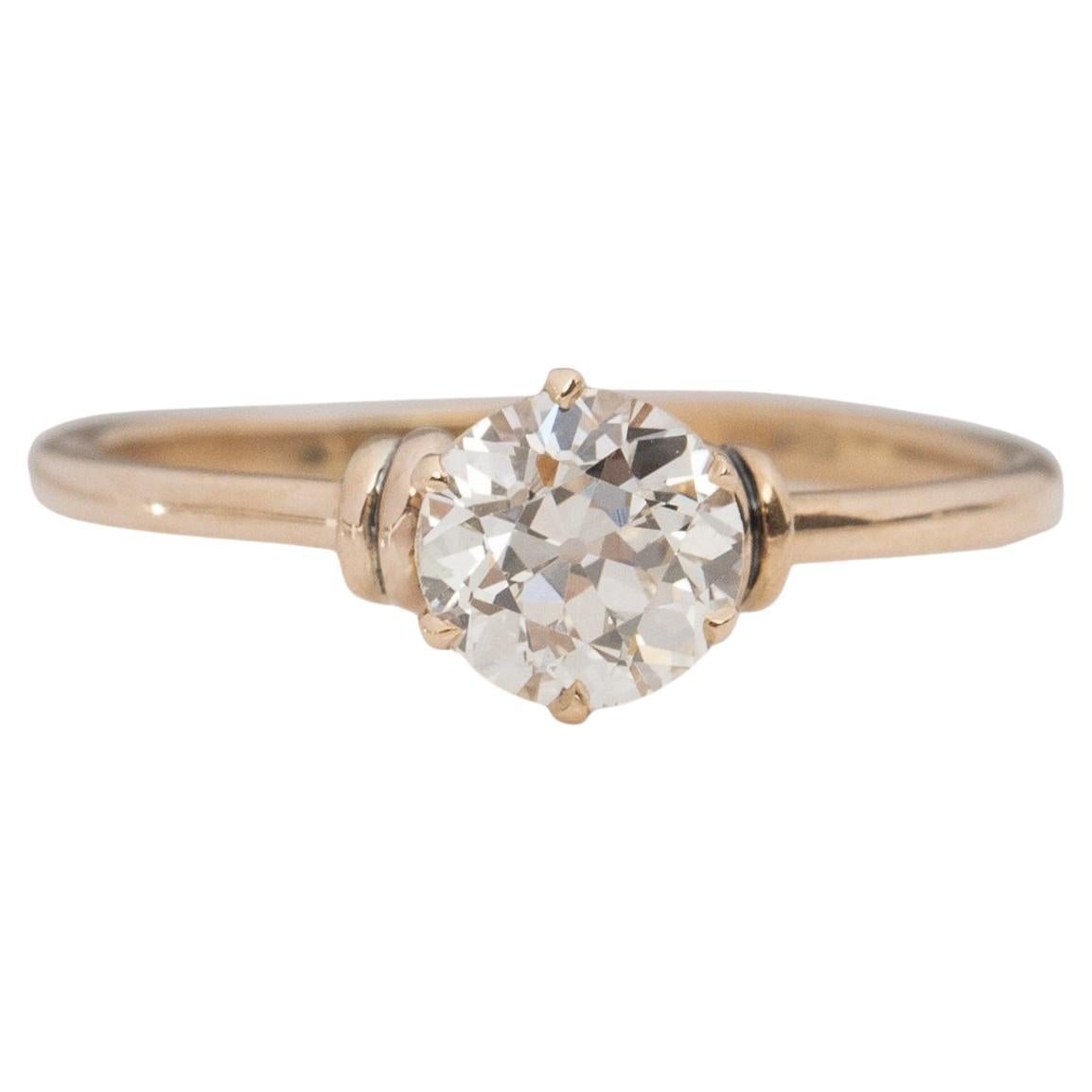 GIA .89 Carat Edwardian 14 Karat Yellow Gold Engagement Ring For Sale