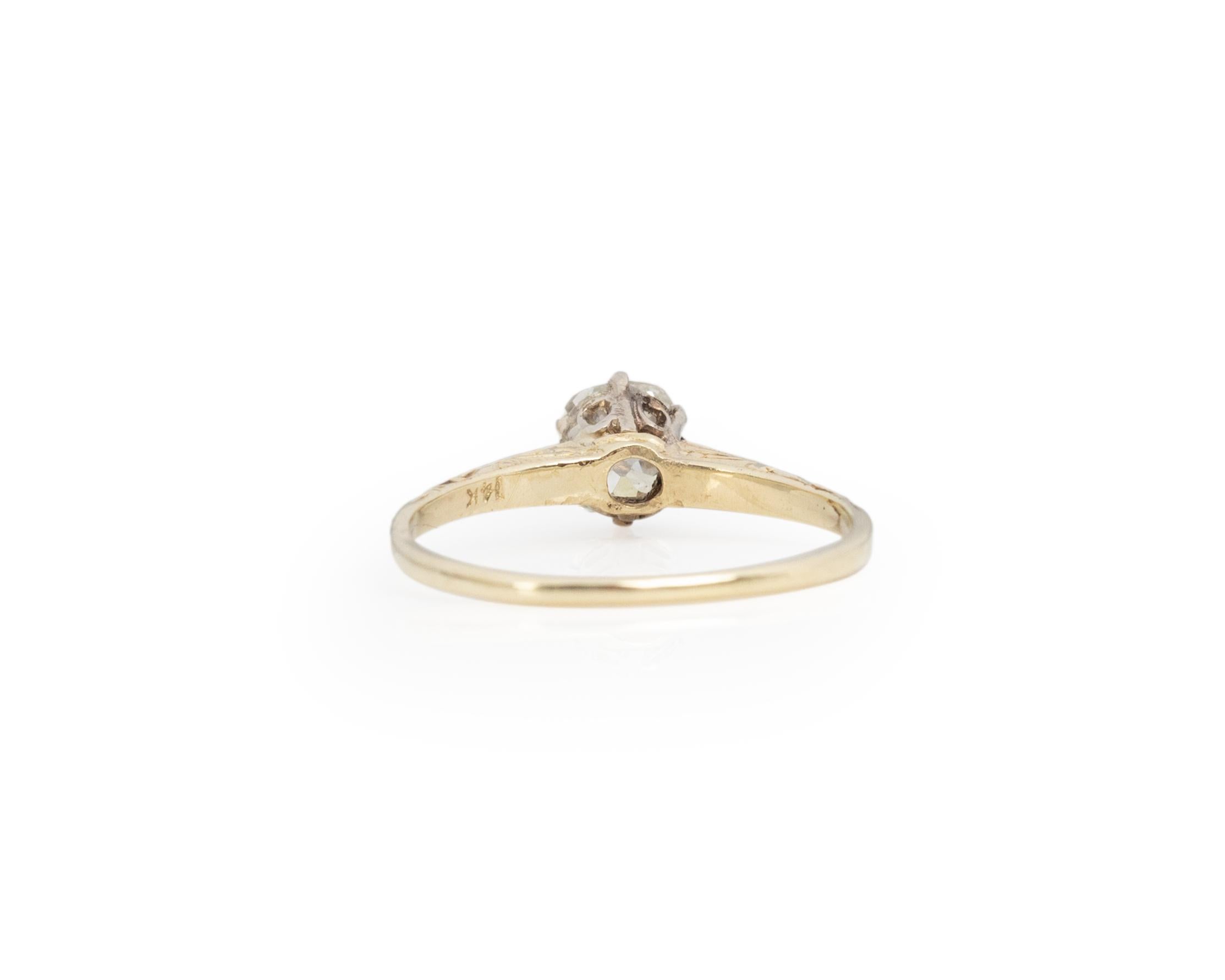 Gia .89 Carat Edwardian Diamond 14 Karat Yellow Gold Engagement Ring In Good Condition For Sale In Atlanta, GA