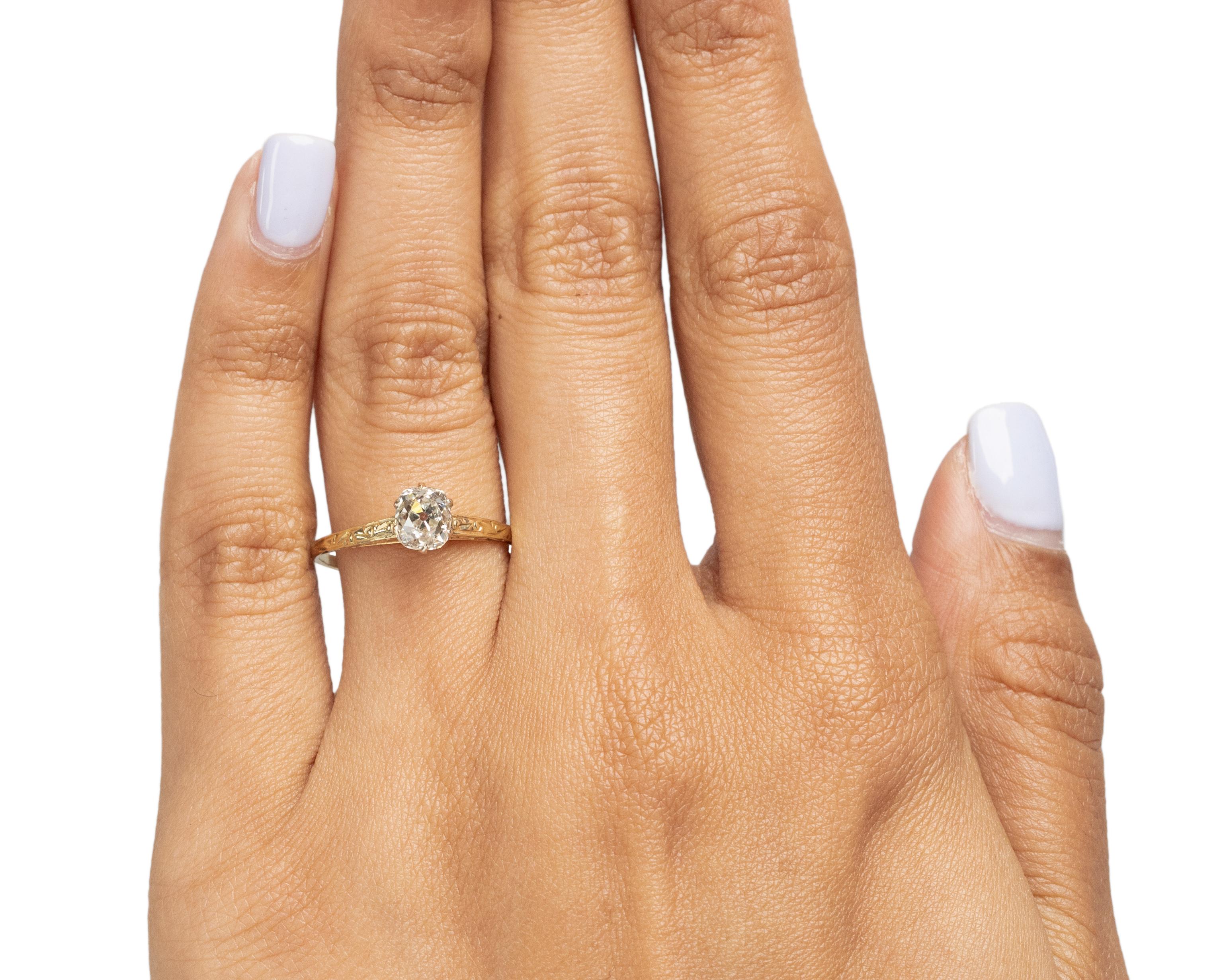 Women's Gia .89 Carat Edwardian Diamond 14 Karat Yellow Gold Engagement Ring For Sale