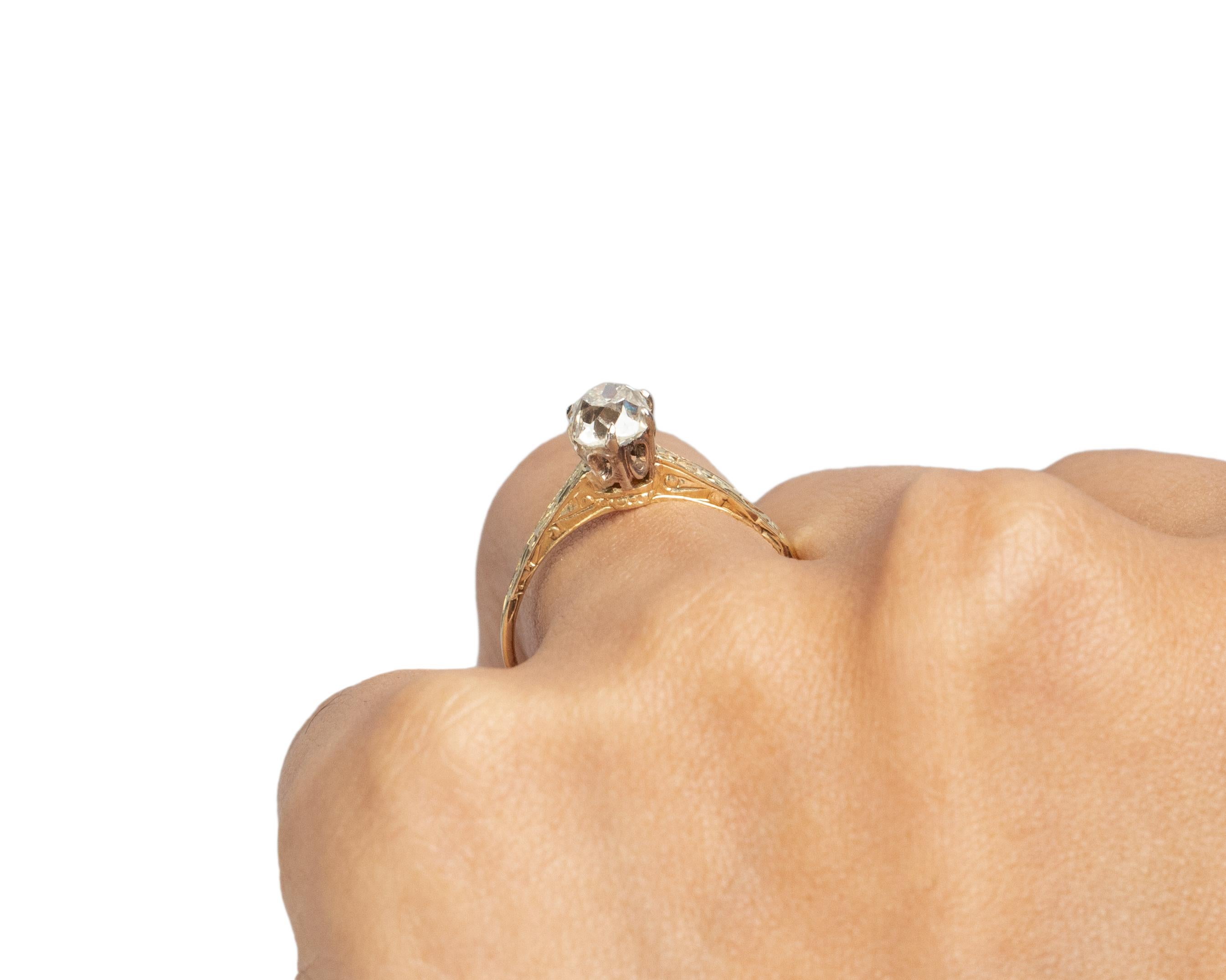Gia .89 Carat Edwardian Diamond 14 Karat Yellow Gold Engagement Ring For Sale 1
