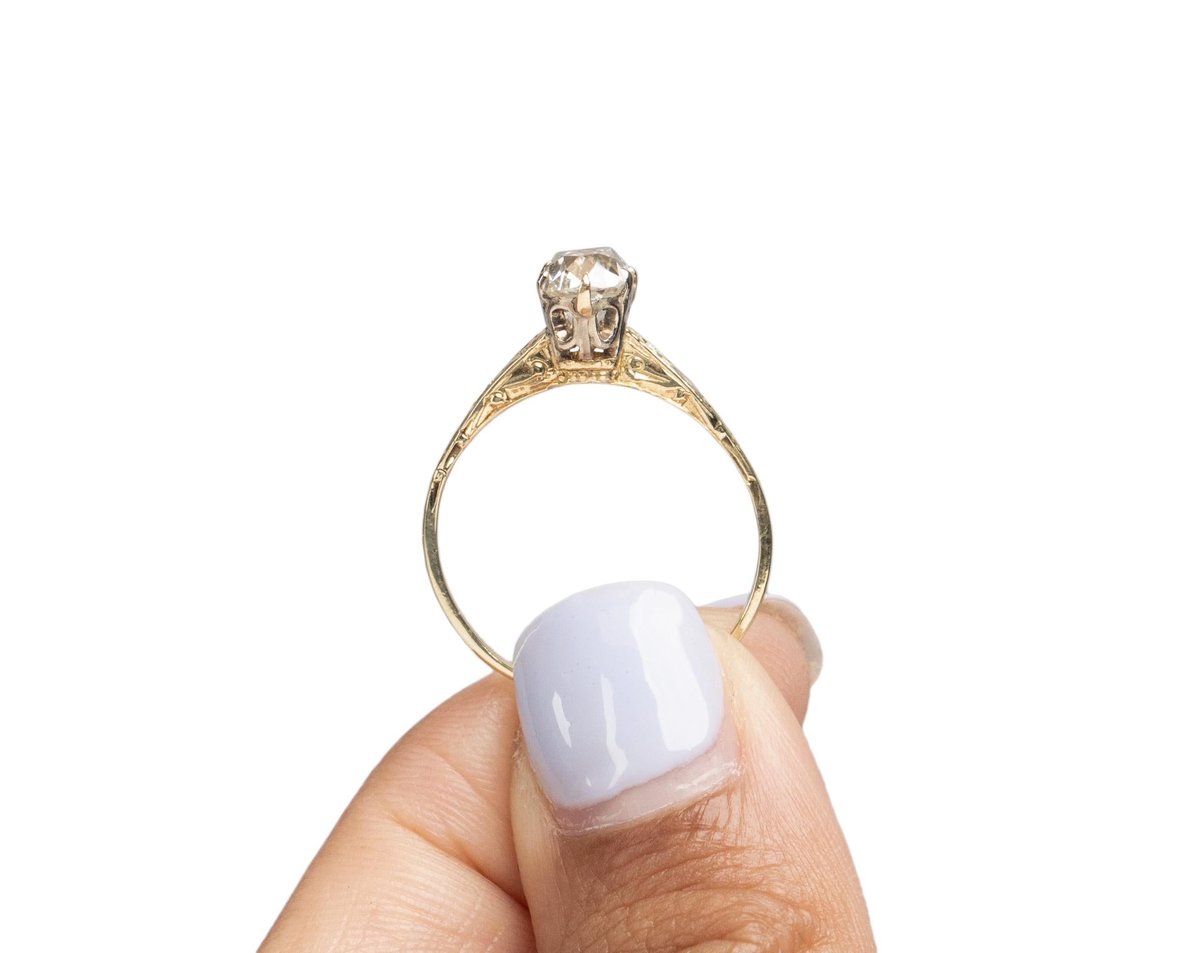 Gia .89 Carat Edwardian Diamond 14 Karat Yellow Gold Engagement Ring For Sale 2