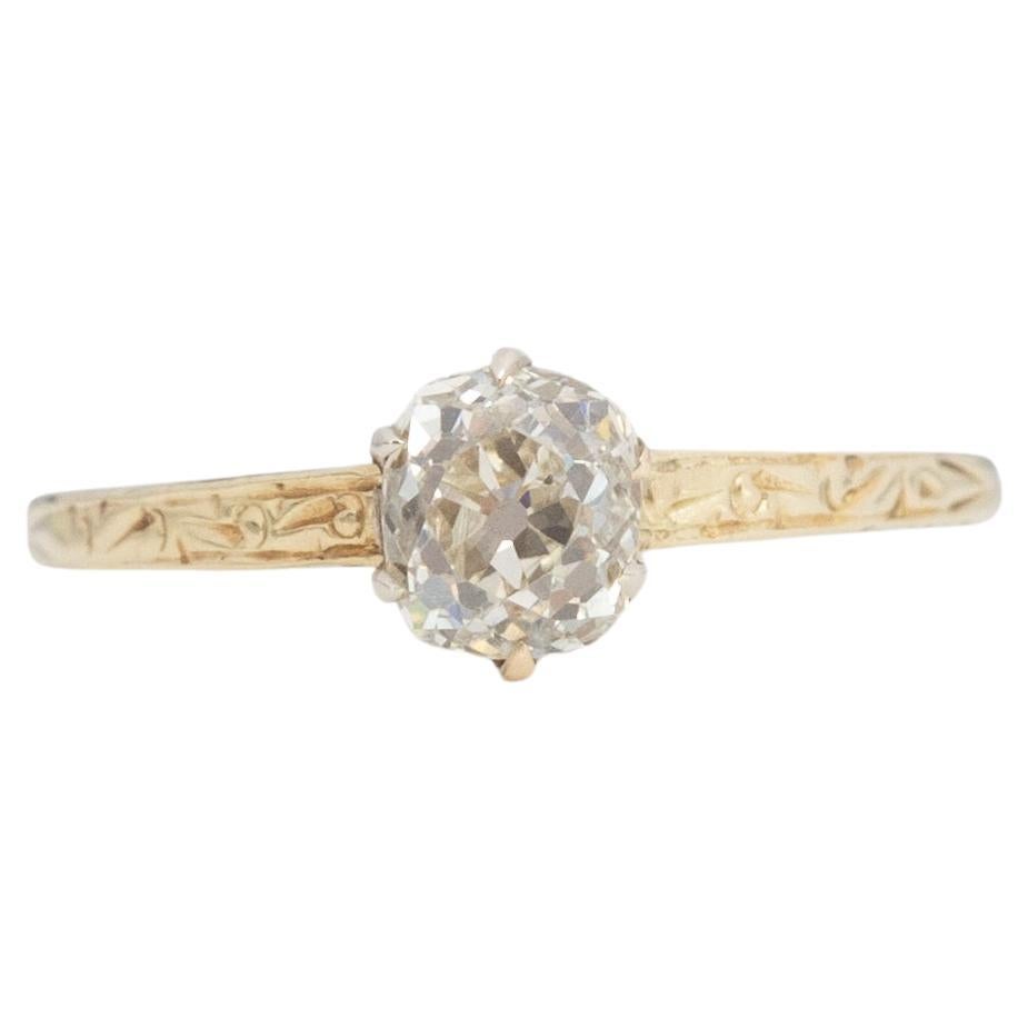 Gia .89 Carat Edwardian Diamond 14 Karat Yellow Gold Engagement Ring For Sale