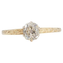 Antique Gia .89 Carat Edwardian Diamond 14 Karat Yellow Gold Engagement Ring
