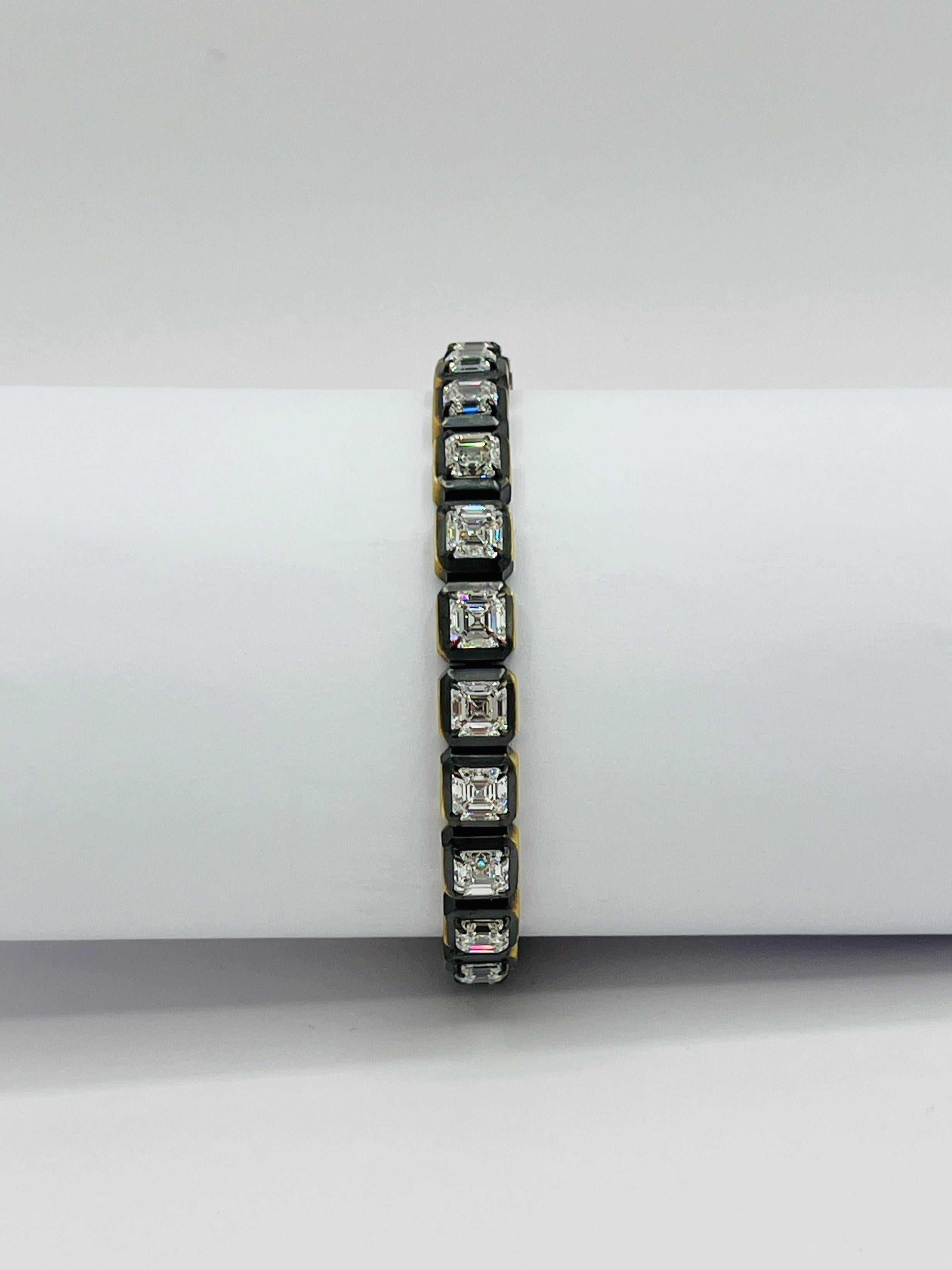 GIA Pulsera de diamantes talla Asscher de 0,90 quilates cada uno en rodio negro y oro de 18 quilates Corte Asscher en venta