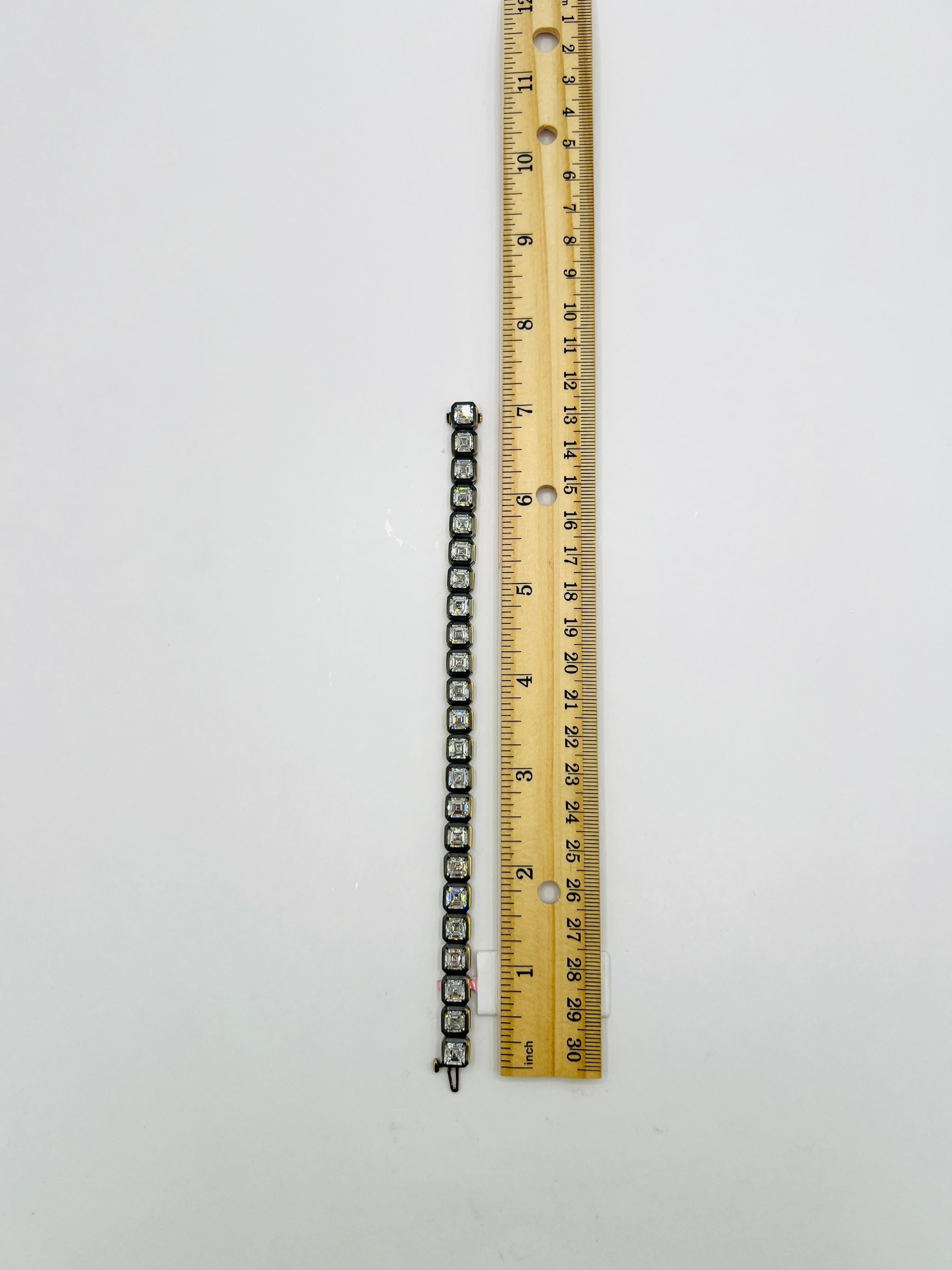 GIA Pulsera de diamantes talla Asscher de 0,90 quilates cada uno en rodio negro y oro de 18 quilates en venta 4