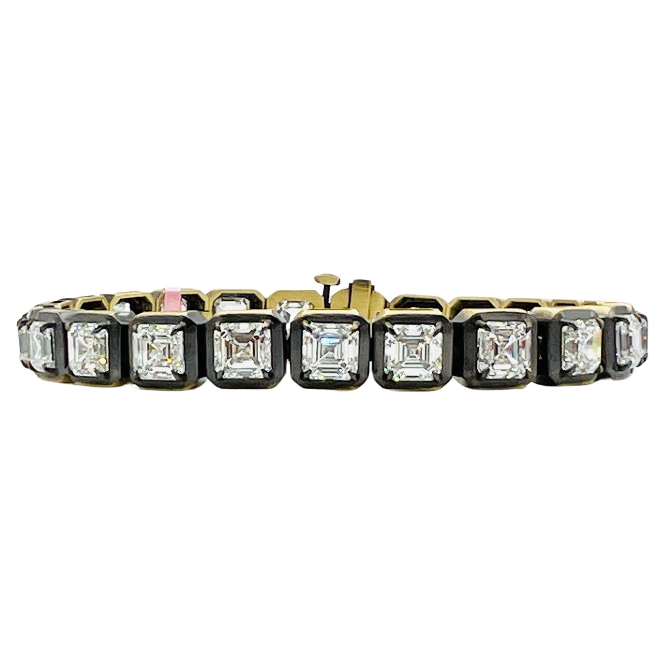 GIA .90 Carat Each Asscher Cut Diamond Bracelet in Black Rhodium and 18K Gold