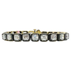 GIA .90 Carat Each Asscher Cut Diamond Bracelet in Black Rhodium and 18K Gold