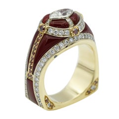GIA .90 Carat Marquise Diamond Two-Tone Gold Italian Carnelian and Diamond Ring