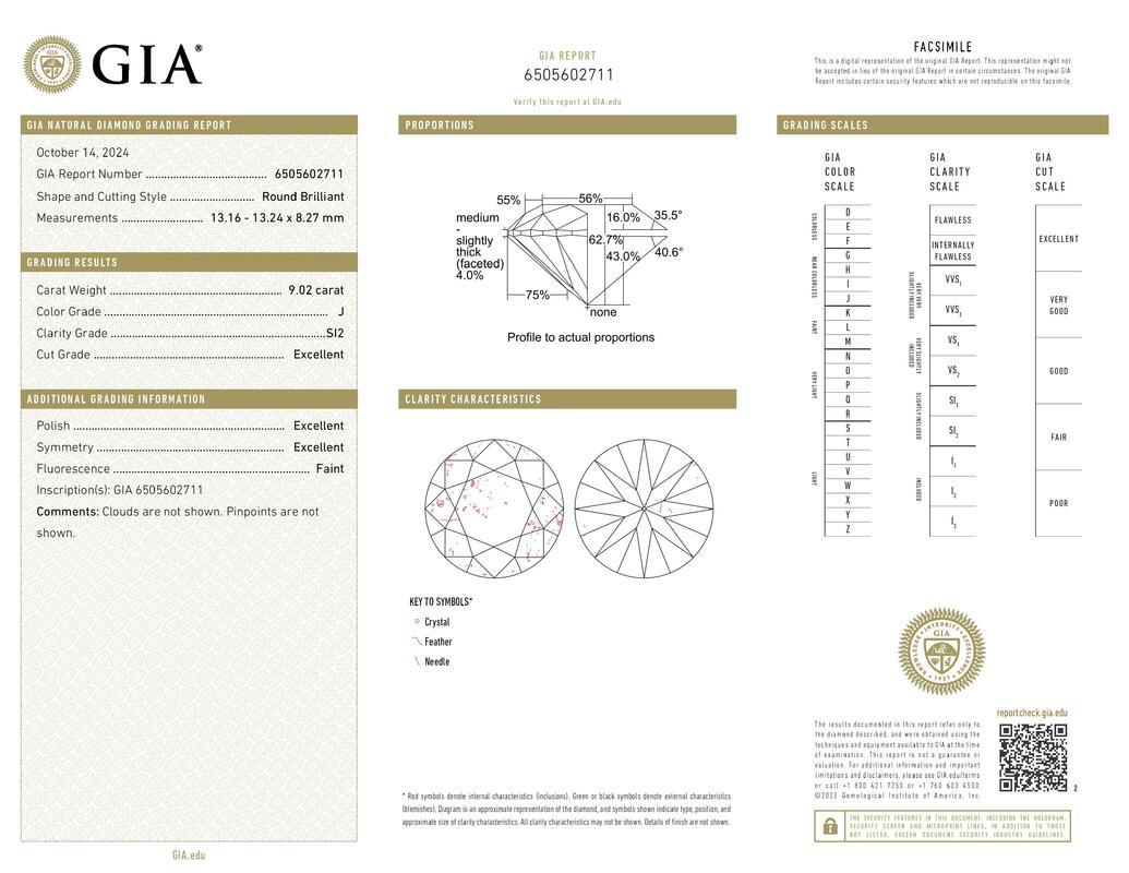 Contemporaneo GIA 9,02ct Solitario rotondo con mezza eternità Anello con diamanti in oro bianco 18 carati in vendita