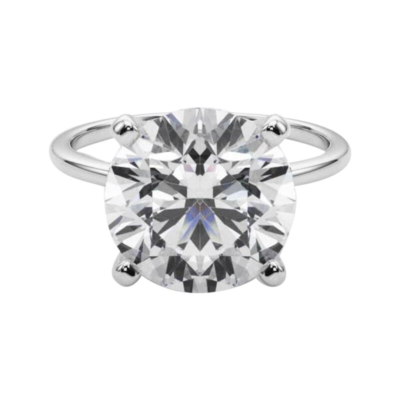 GIA 9.06ct Round Slim Band Prong Set Solitaire 18K White Gold Diamond Ring