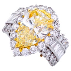 GIA 9.09cts Fancy Pear Cut Yellow Diamond Platinum 18K Gold Ring