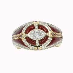 GIA 0,90 Karat zweifarbiger italienischer Karneol- und Diamantring mit Marquise-Diamant