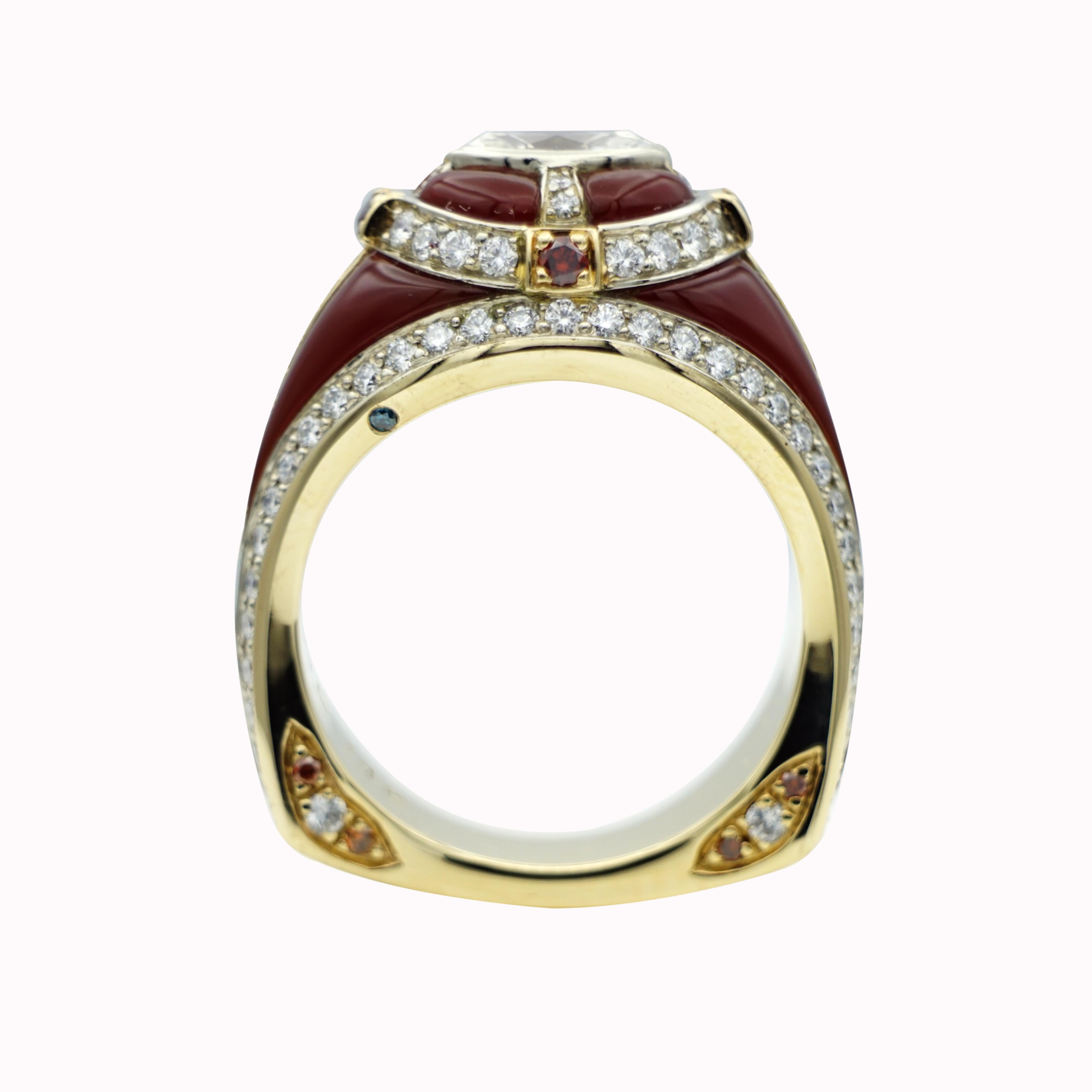 Artist GIA .90 Carat Marquise Diamond Two-Tone Gold Italian Carnelian and Diamond Ring