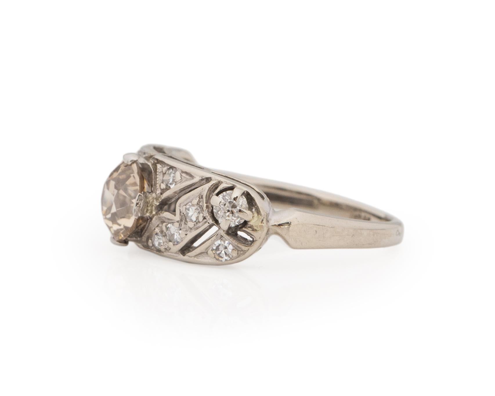 Old European Cut GIA .91 Carat Total Weight Art Deco Diamond Platinum Engagement Ring For Sale
