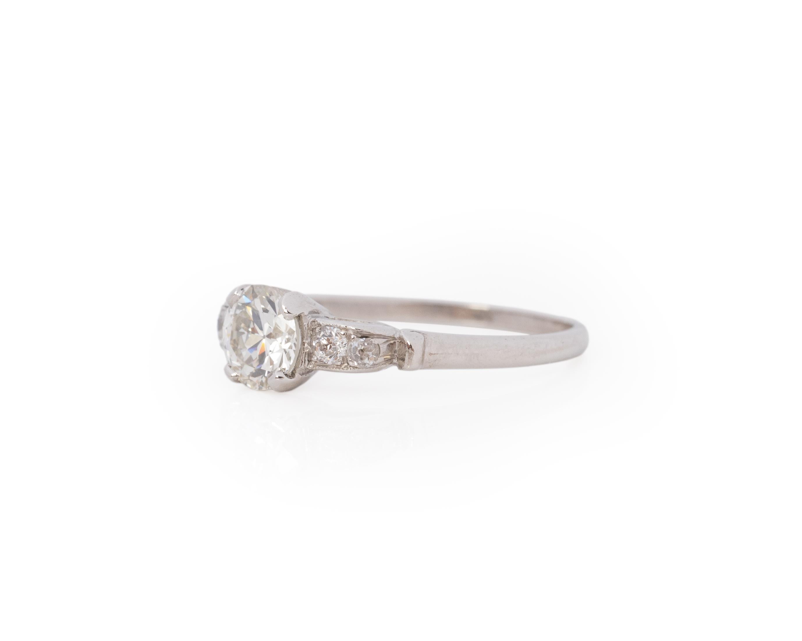 Old European Cut GIA .91 Carat Total Weight Art Deco Diamond Platinum Engagement Ring For Sale