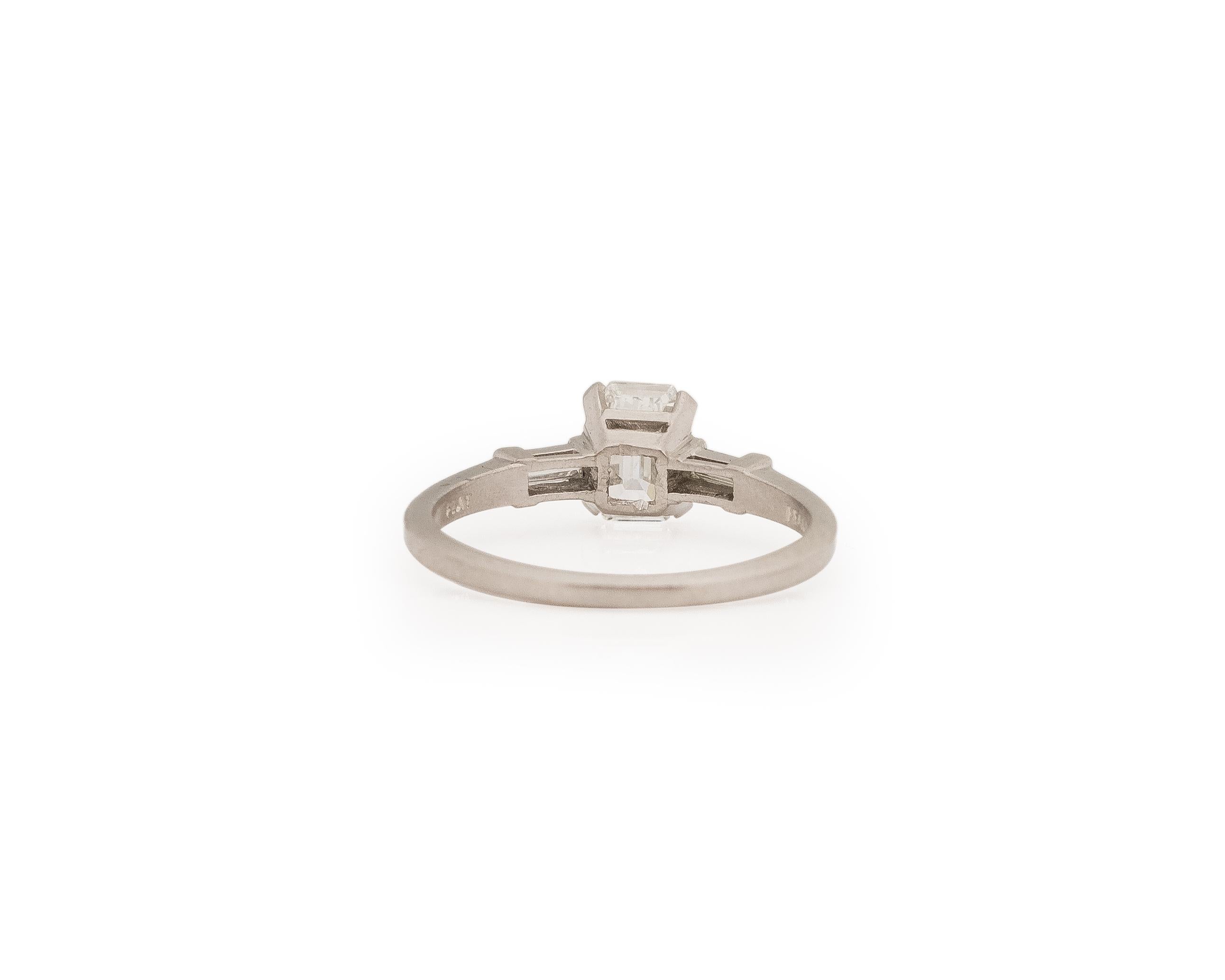GIA .91 Carat Total Weight Art Deco Diamond Platinum Engagement Ring  In Good Condition For Sale In Atlanta, GA