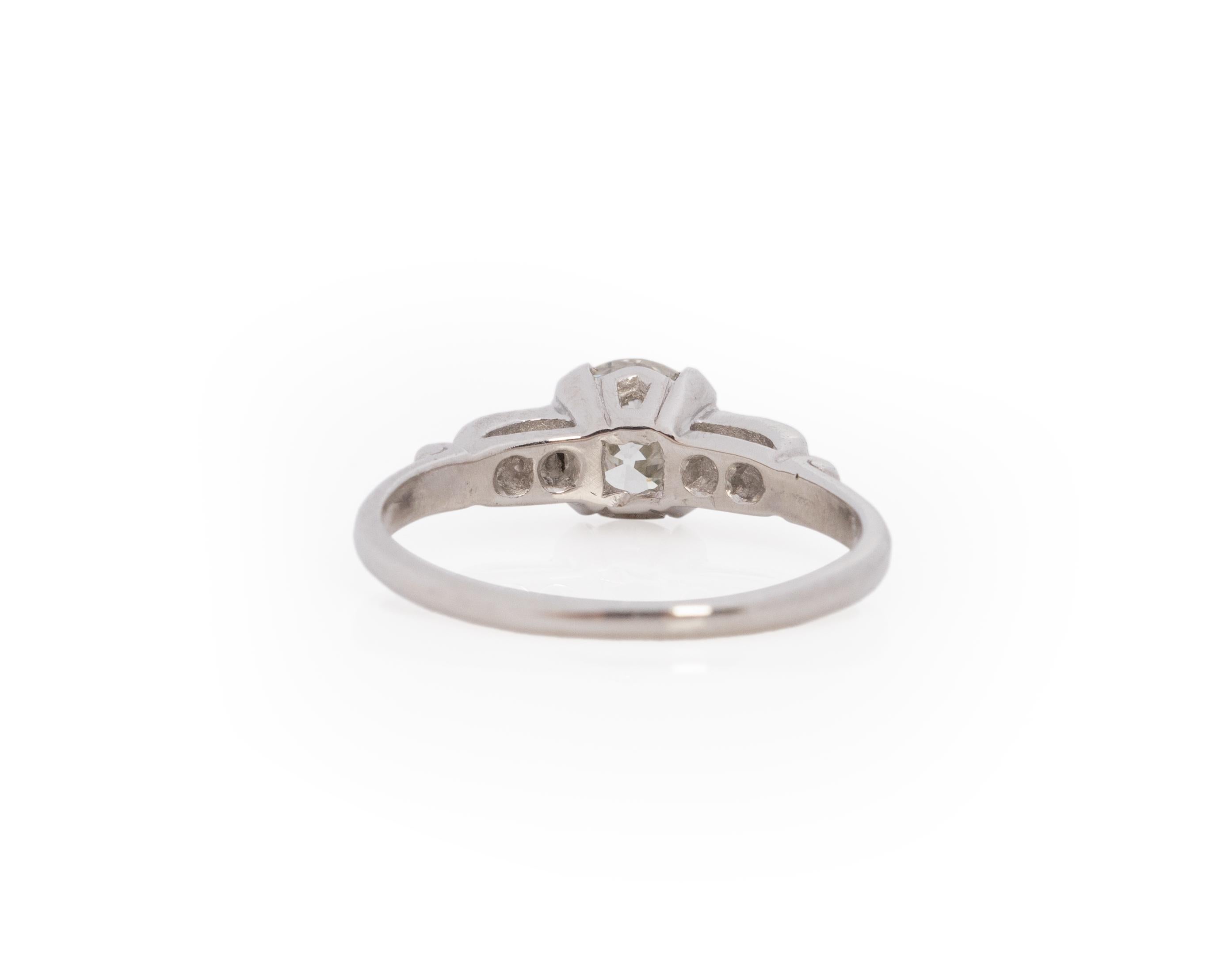 GIA .91 Carat Total Weight Art Deco Diamond Platinum Engagement Ring In Good Condition For Sale In Hicksville, NY