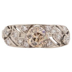 GIA .91 Carat Total Weight Art Deco Diamond Platinum Engagement Ring