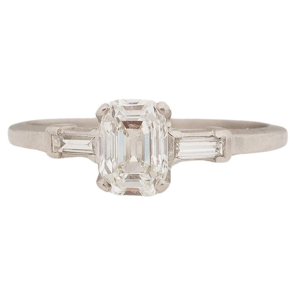 GIA .91 Carat Total Weight Art Deco Diamond Platinum Engagement Ring  For Sale