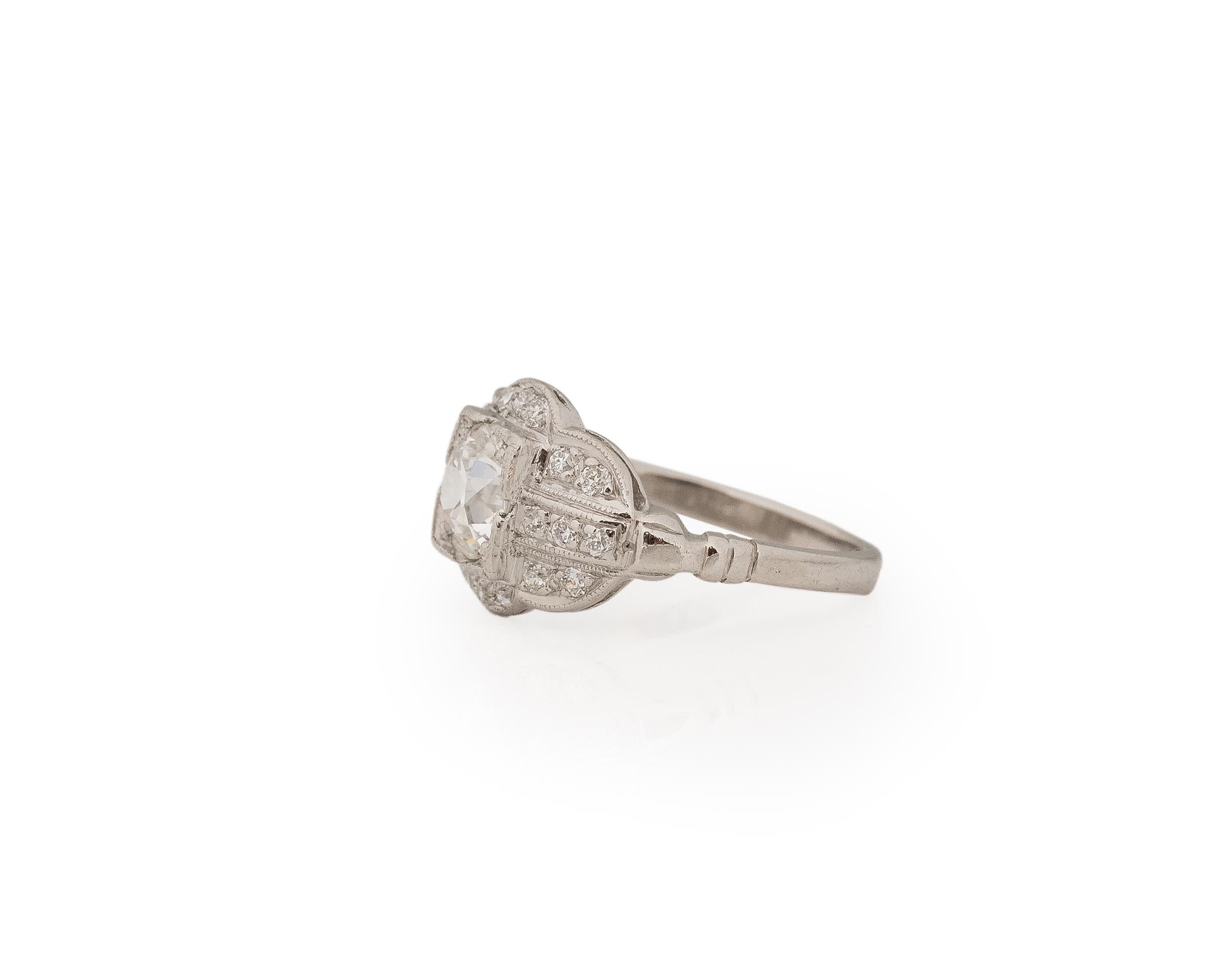Old European Cut GIA .92 Carat Art Deco Diamond Platinum Engagement Ring For Sale