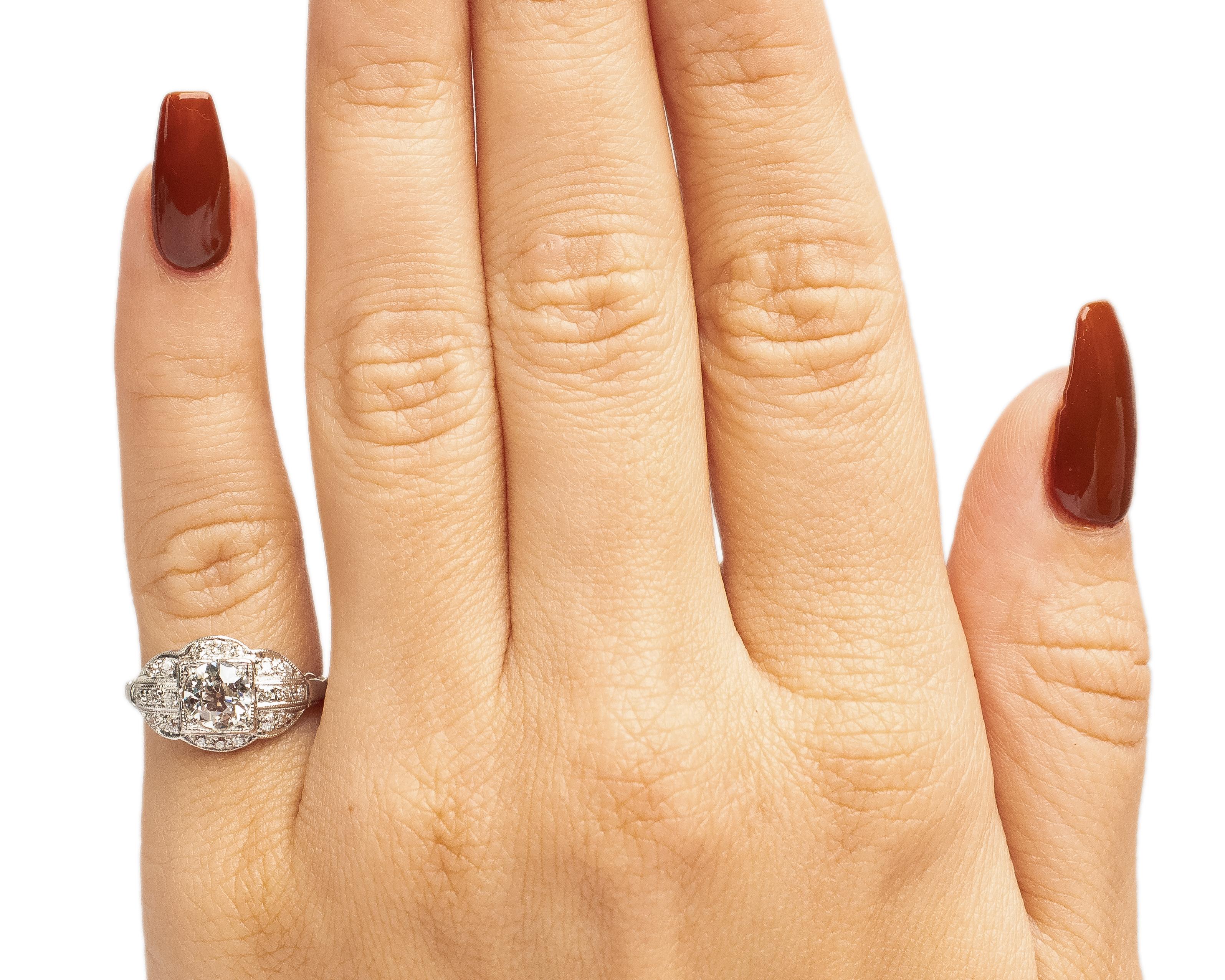 Women's GIA .92 Carat Art Deco Diamond Platinum Engagement Ring For Sale