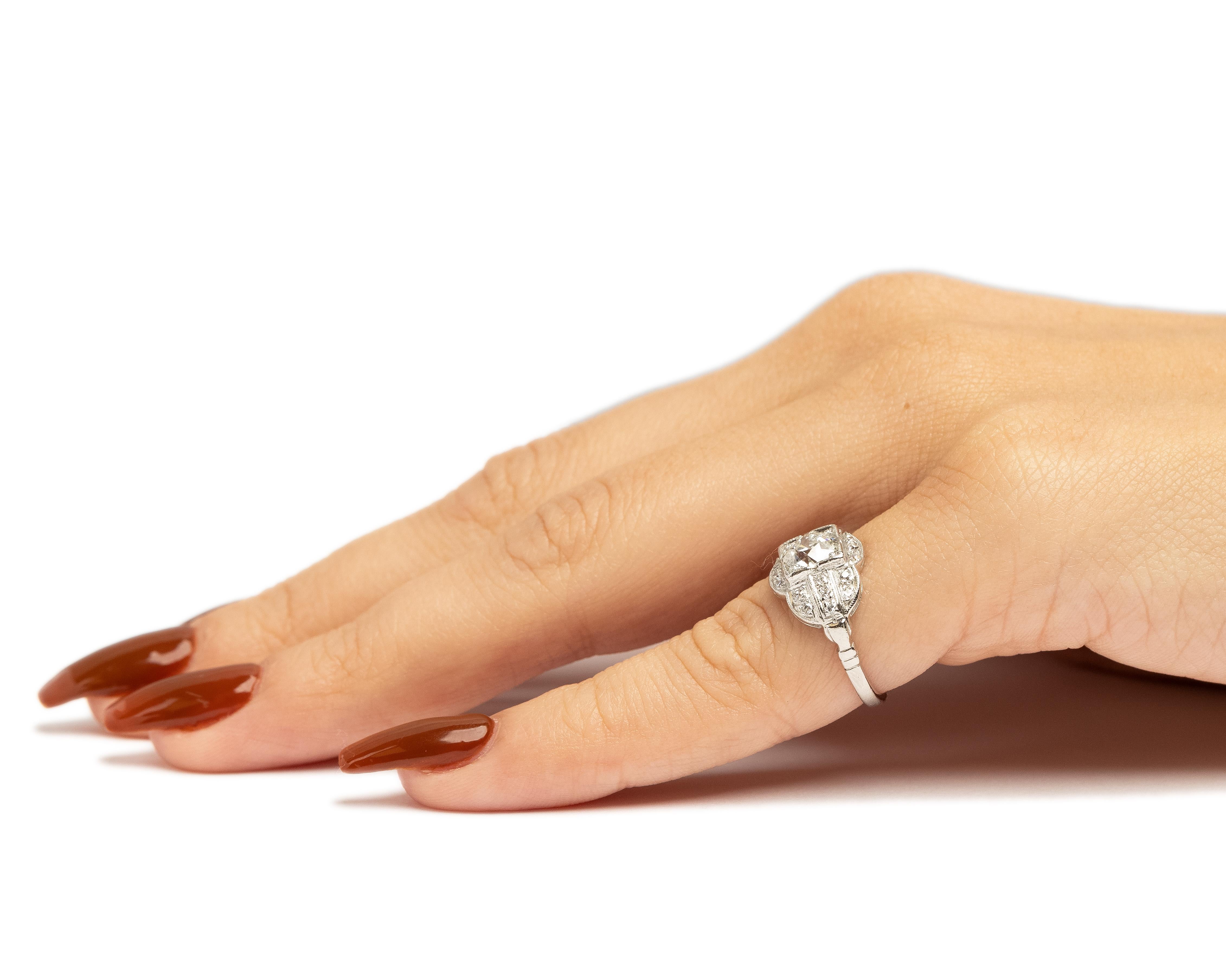 GIA .92 Carat Art Deco Diamond Platinum Engagement Ring For Sale 2