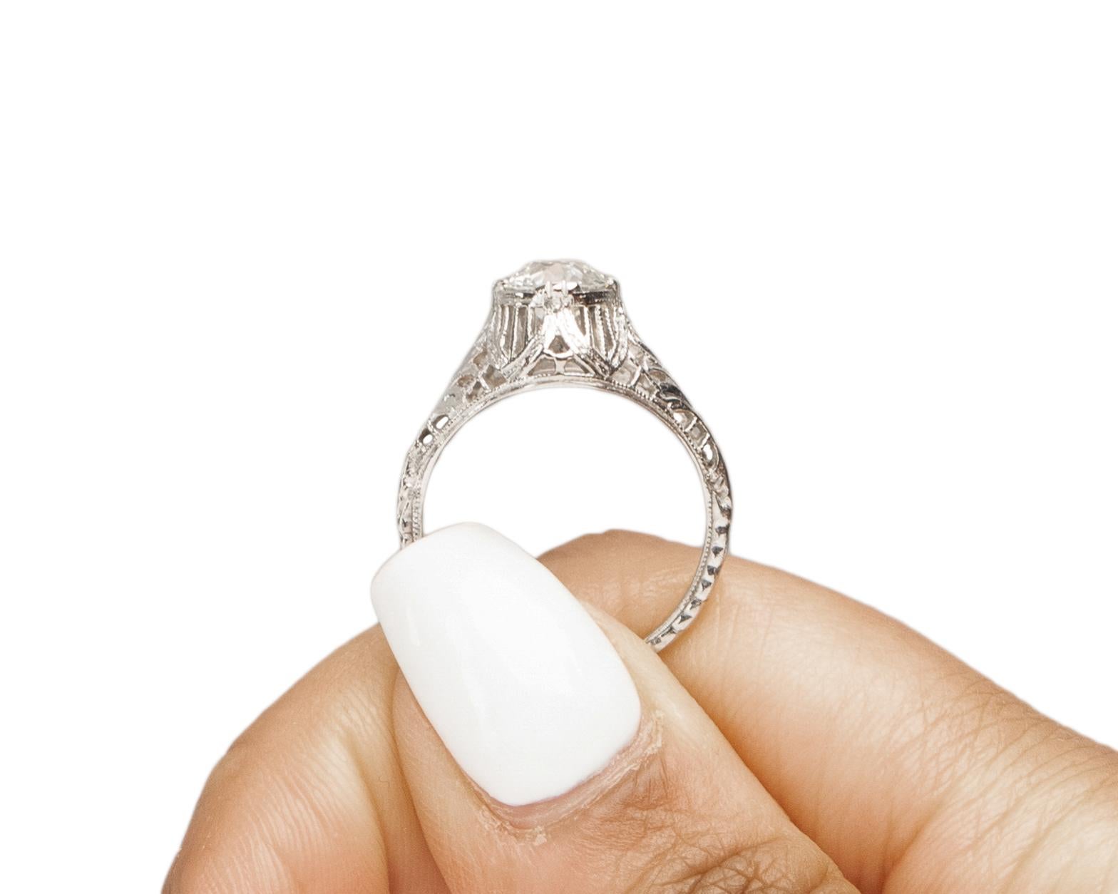 GIA .92 Carat Art Deco Diamond Platinum Engagement Ring For Sale 3