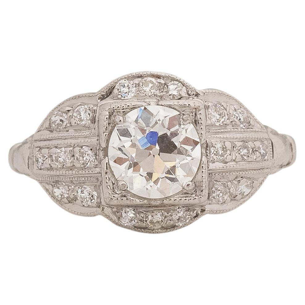 GIA .92 Carat Art Deco Diamond Platinum Engagement Ring For Sale