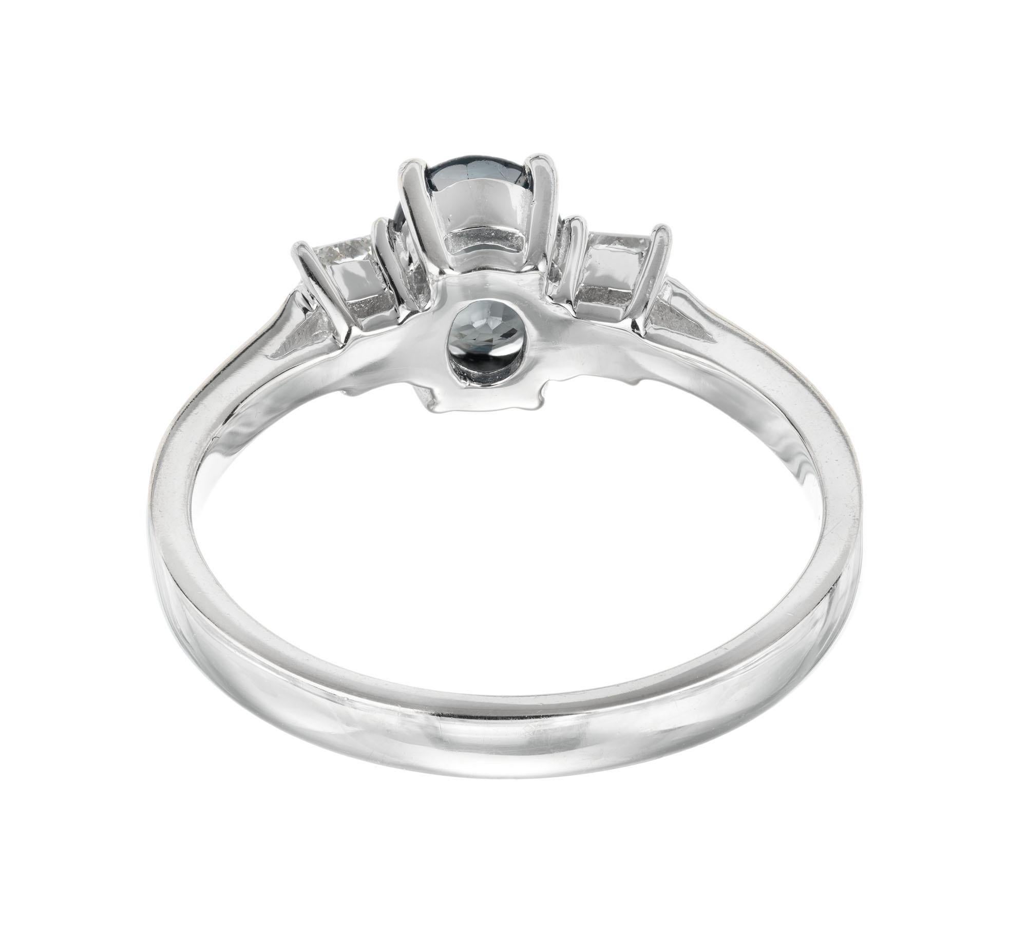 Women's GIA .92 Carat Royal Blue Sapphire White Gold Diamond Three-Stone Engagement Ring For Sale