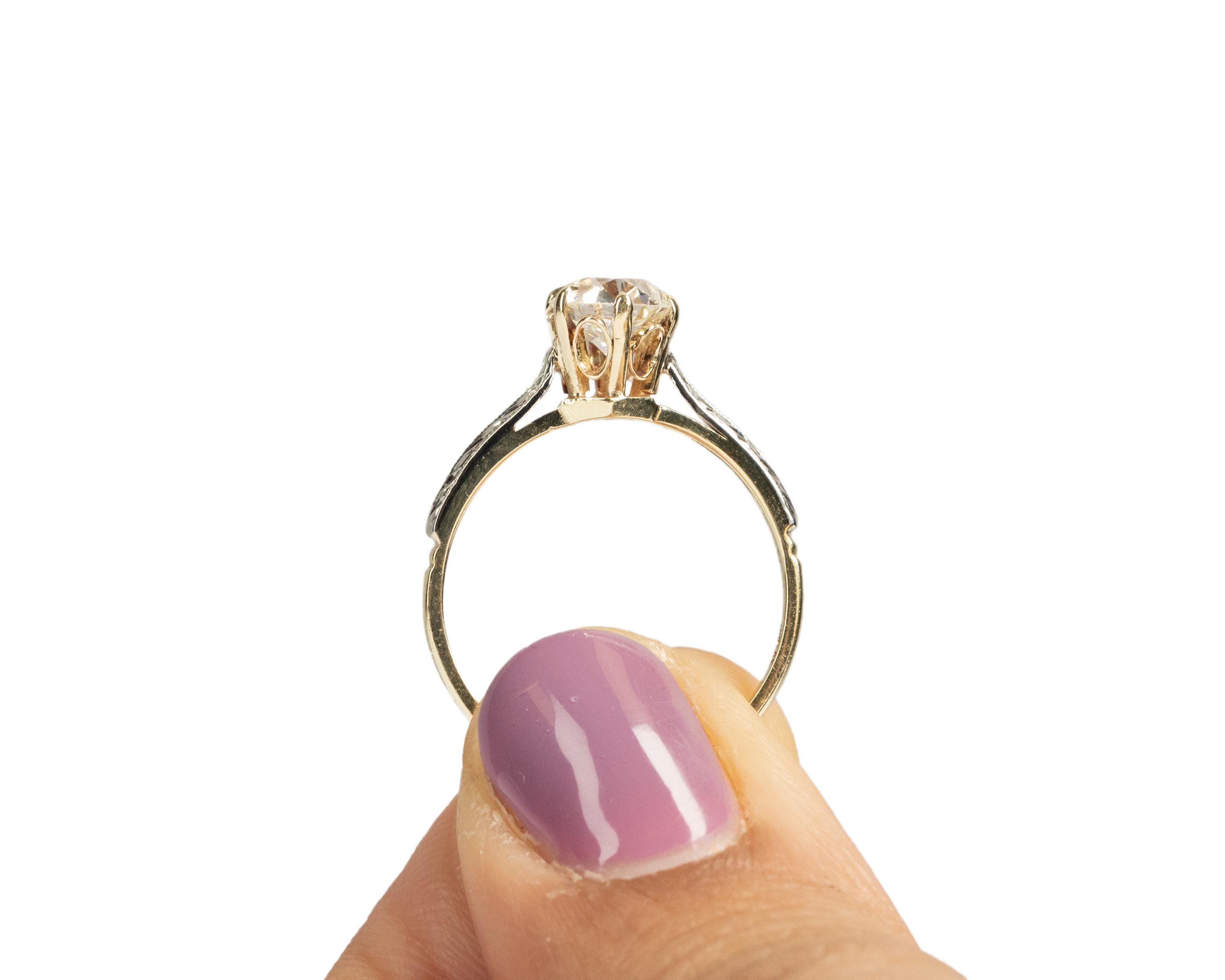 Women's GIA .93 Carat Art Deco Diamond 14 Karat Yellow and White Gold Engagement Ring For Sale