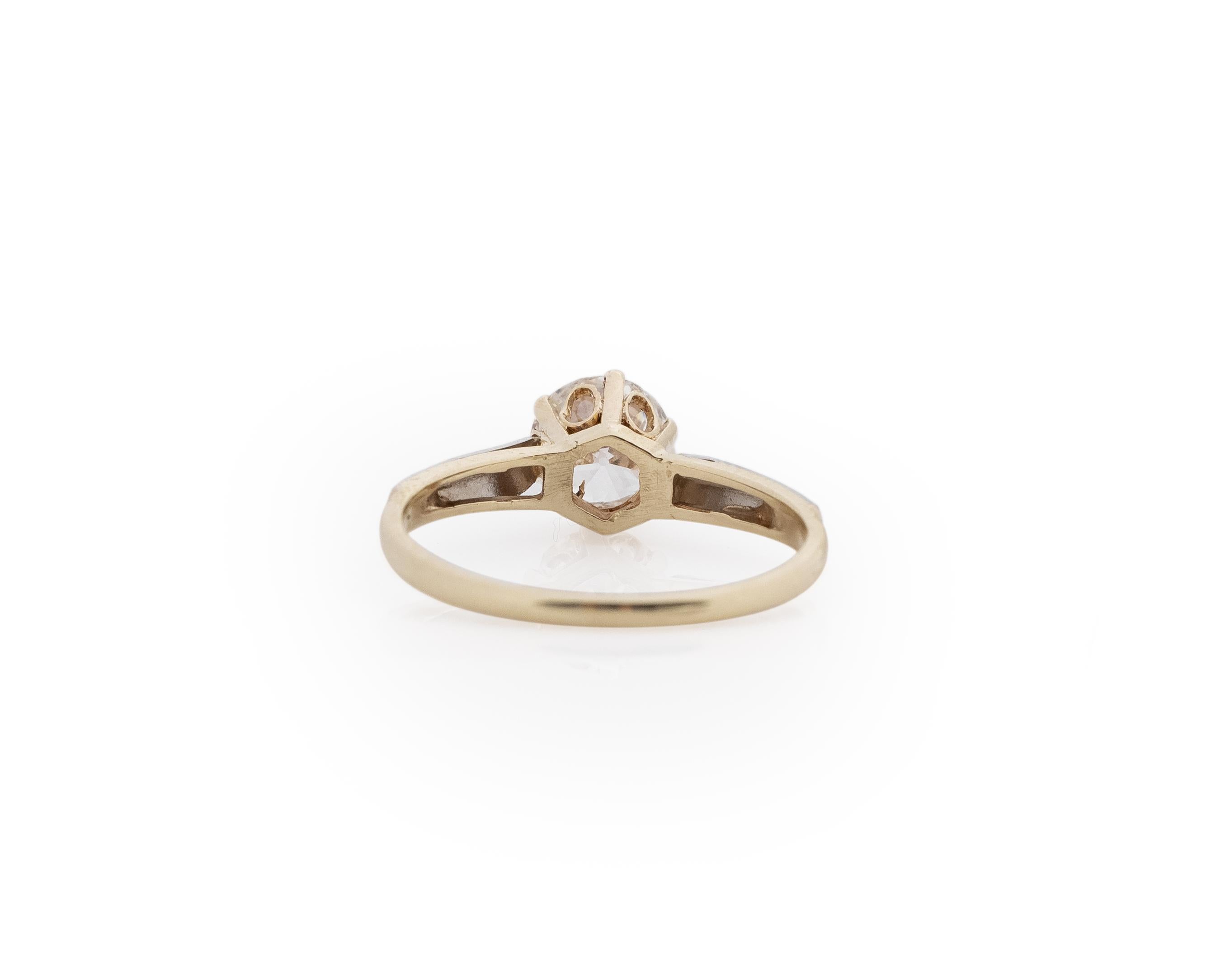 GIA .93 Carat Art Deco Diamond 14 Karat Yellow and White Gold Engagement Ring For Sale 3