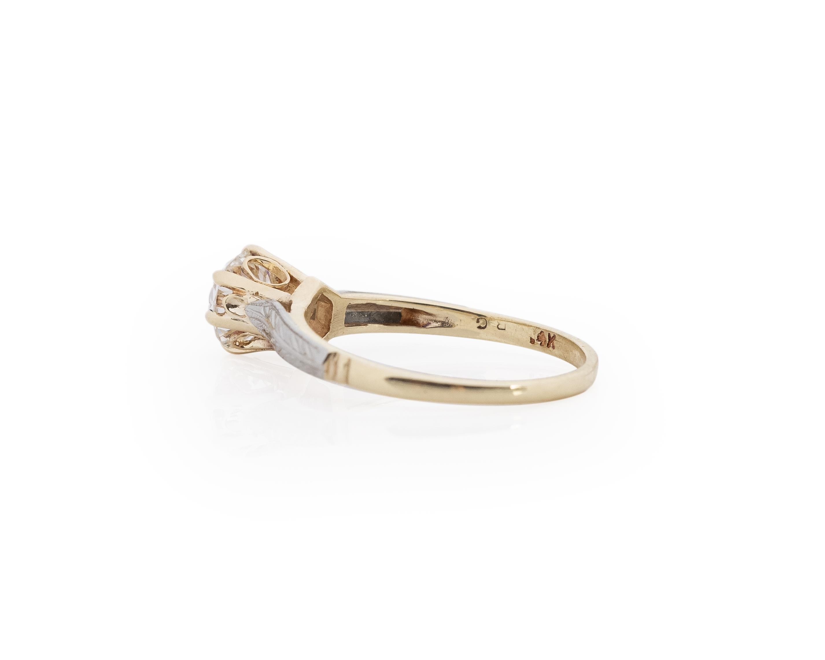 GIA .93 Carat Art Deco Diamond 14 Karat Yellow and White Gold Engagement Ring For Sale 4