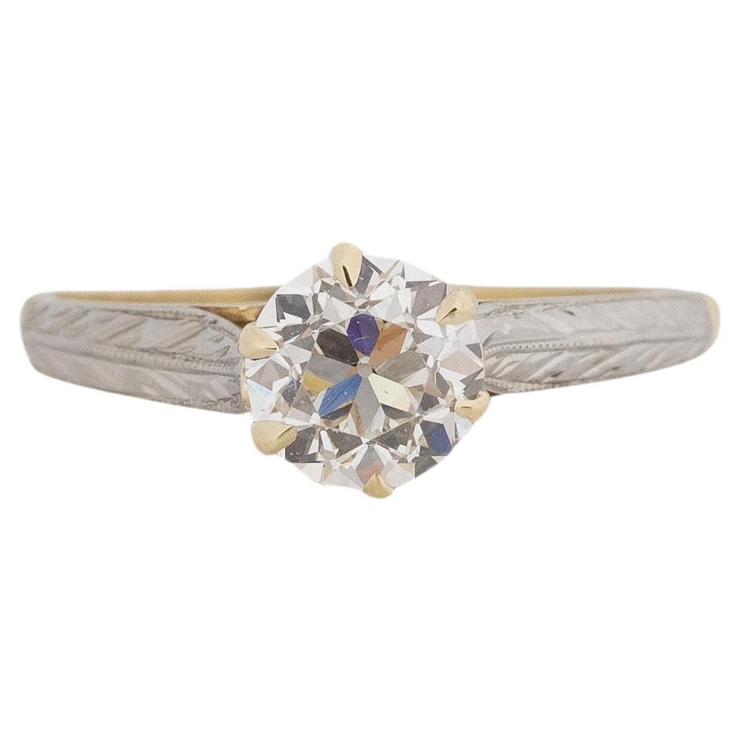 GIA .93 Carat Art Deco Diamond 14 Karat Yellow and White Gold Engagement Ring For Sale