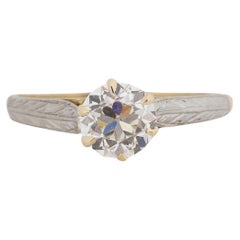 GIA .93 Karat Art Deco Diamant 14 Karat Gelb- und Weißgold Verlobungsring