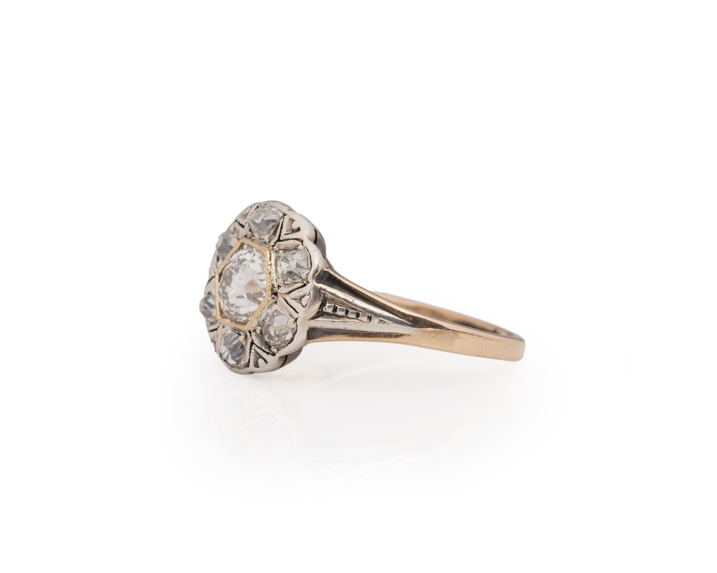 Old European Cut GIA .93 Carat Edwardian Diamond 14 Karat Yellow Gold Engagement Ring For Sale