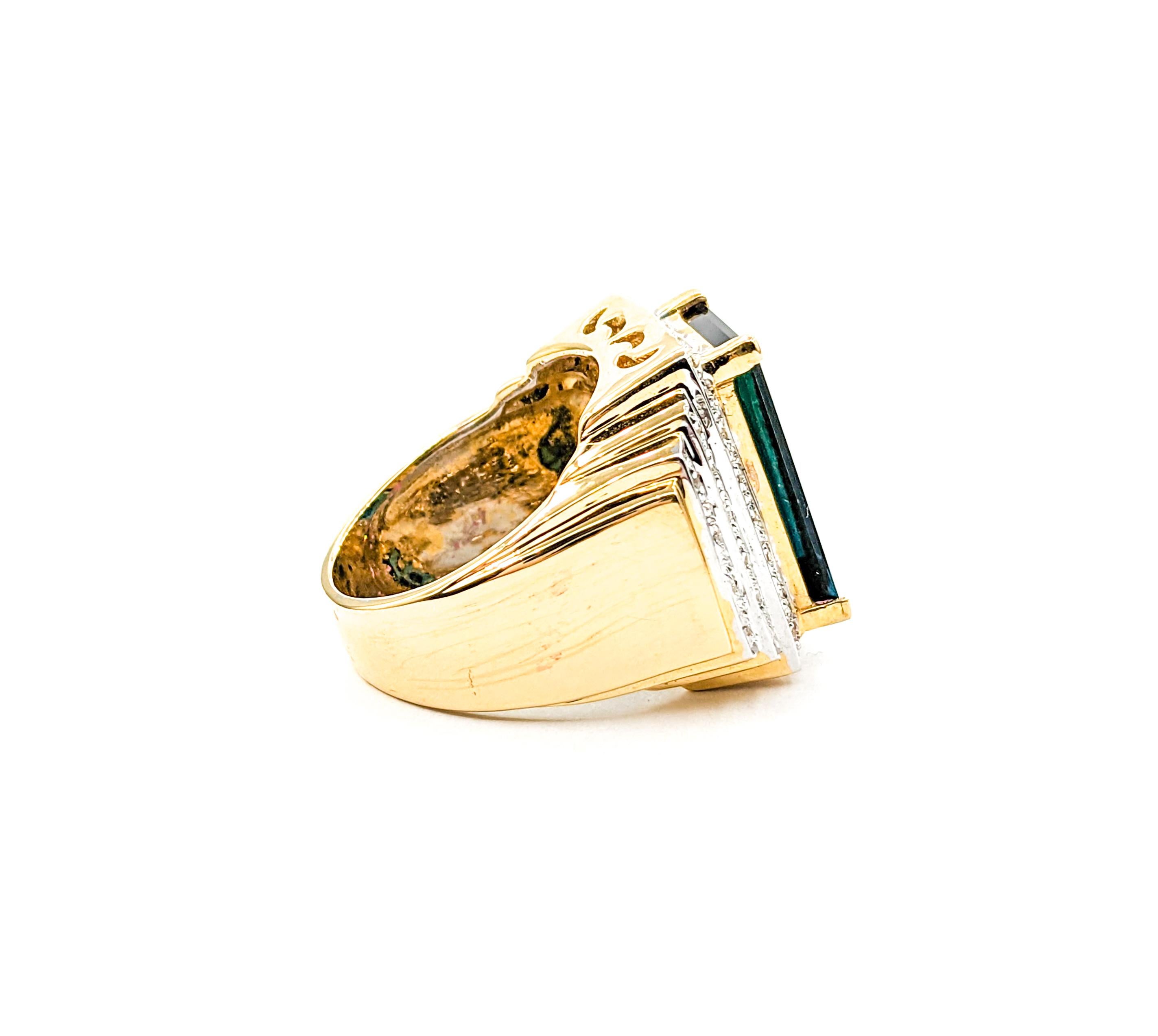 GIA 9.38ct blue-green Tourmaline & Diamond Ring In Yellow Gold For Sale 6