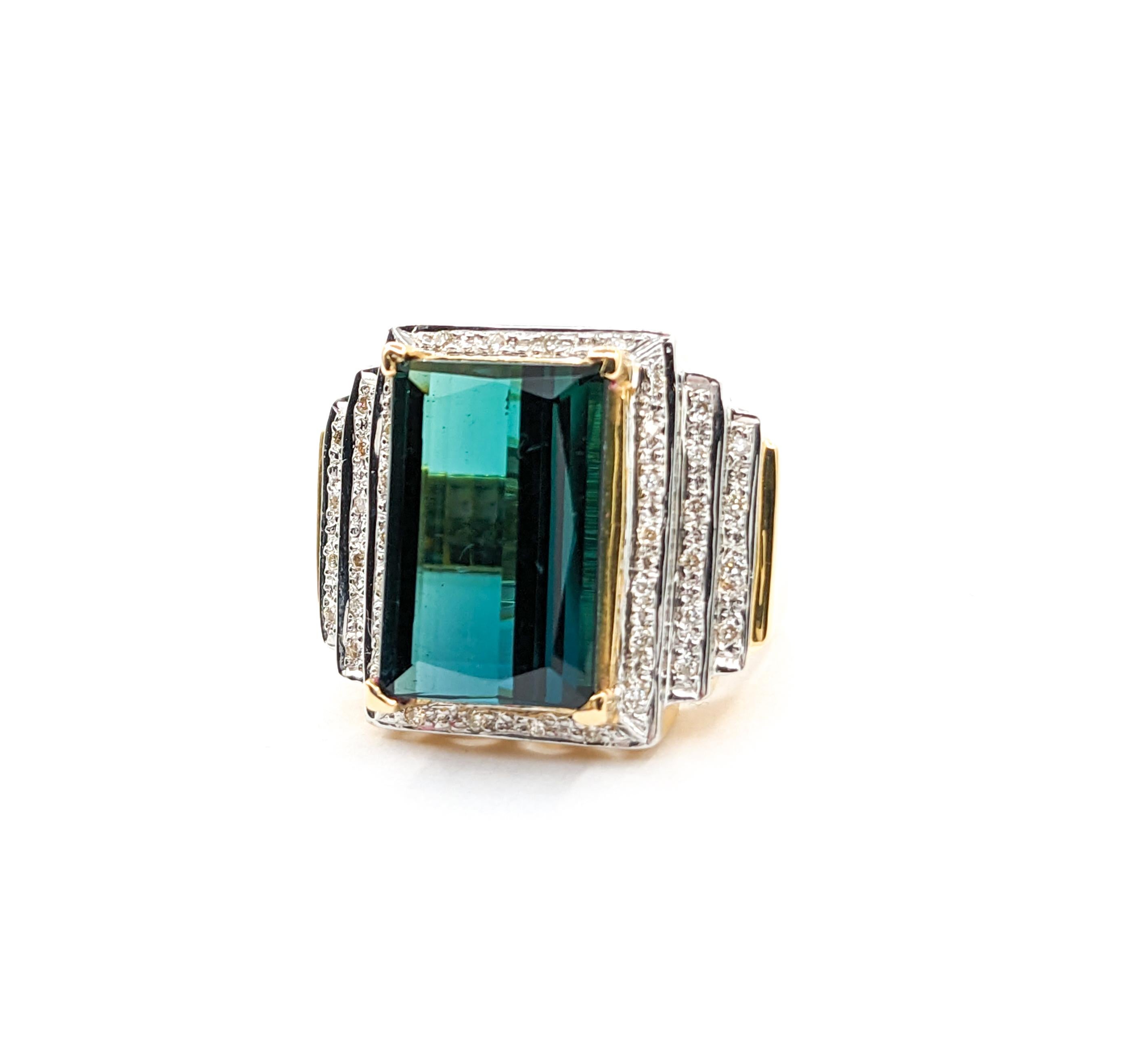 GIA 9.38ct blue-green Tourmaline & Diamond Ring In Yellow Gold For Sale 7