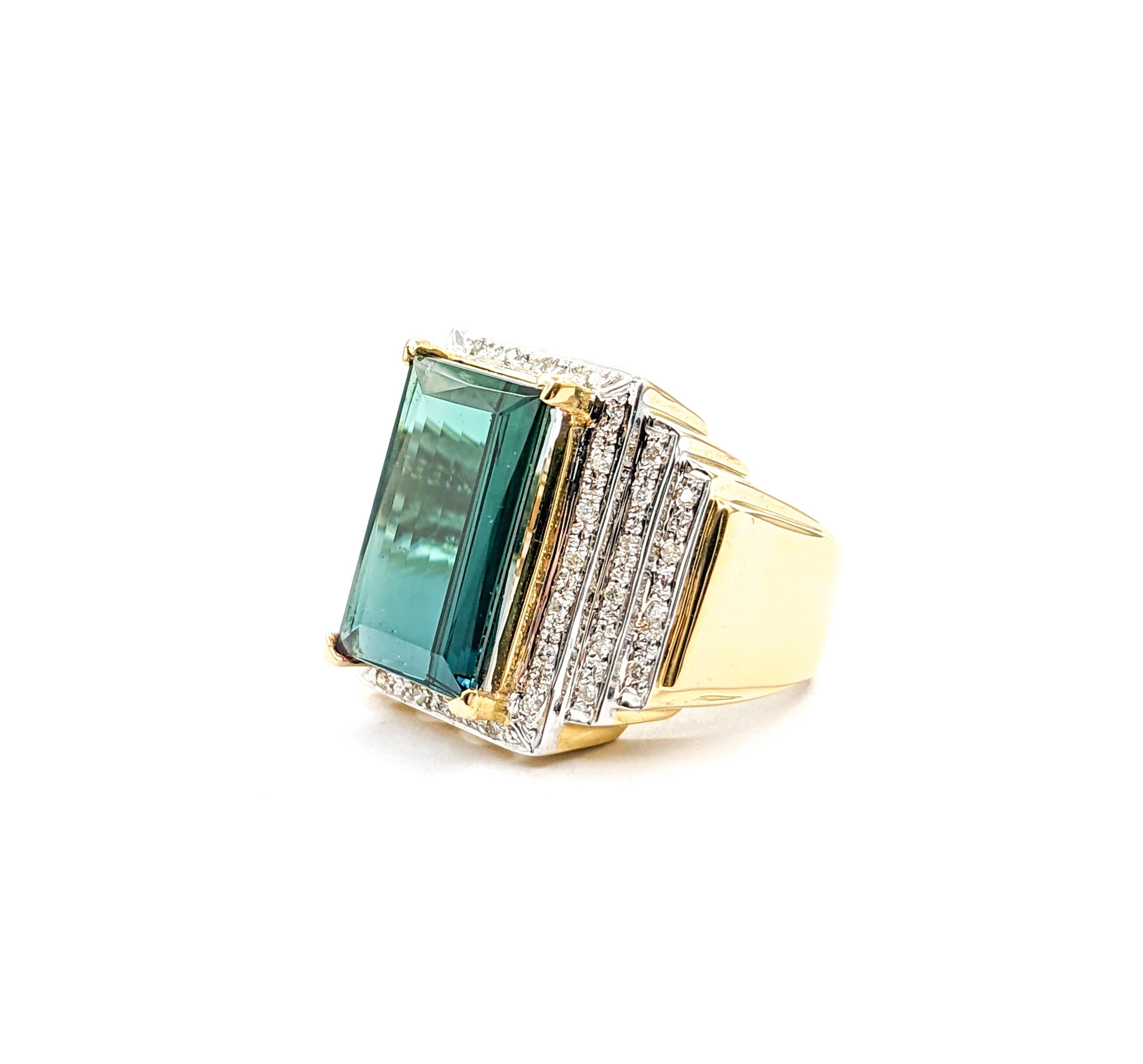 GIA 9.38ct blue-green Tourmaline & Diamond Ring In Yellow Gold For Sale 3
