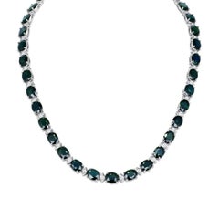 GIA 95.66 Carat Natural Blue Green Sapphire 14k White Gold Necklace