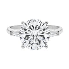 GIA 9,56ct Runder Dreistein konisch zulaufender Baguette 18K Weißgold Diamantring