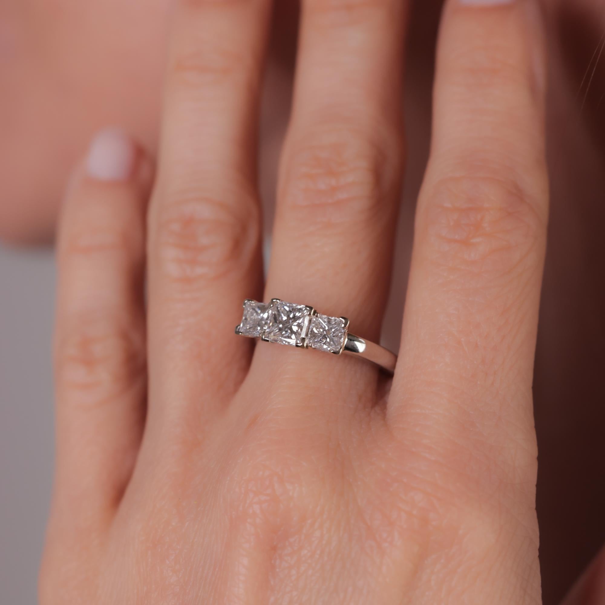 Princess Cut GIA .96 carat princess cut diamond platinum three stone ring