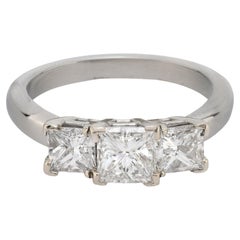 GIA .96 carat princess cut diamond platinum three stone ring