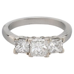 GIA .96 carat princess cut diamond platinum three stone ring