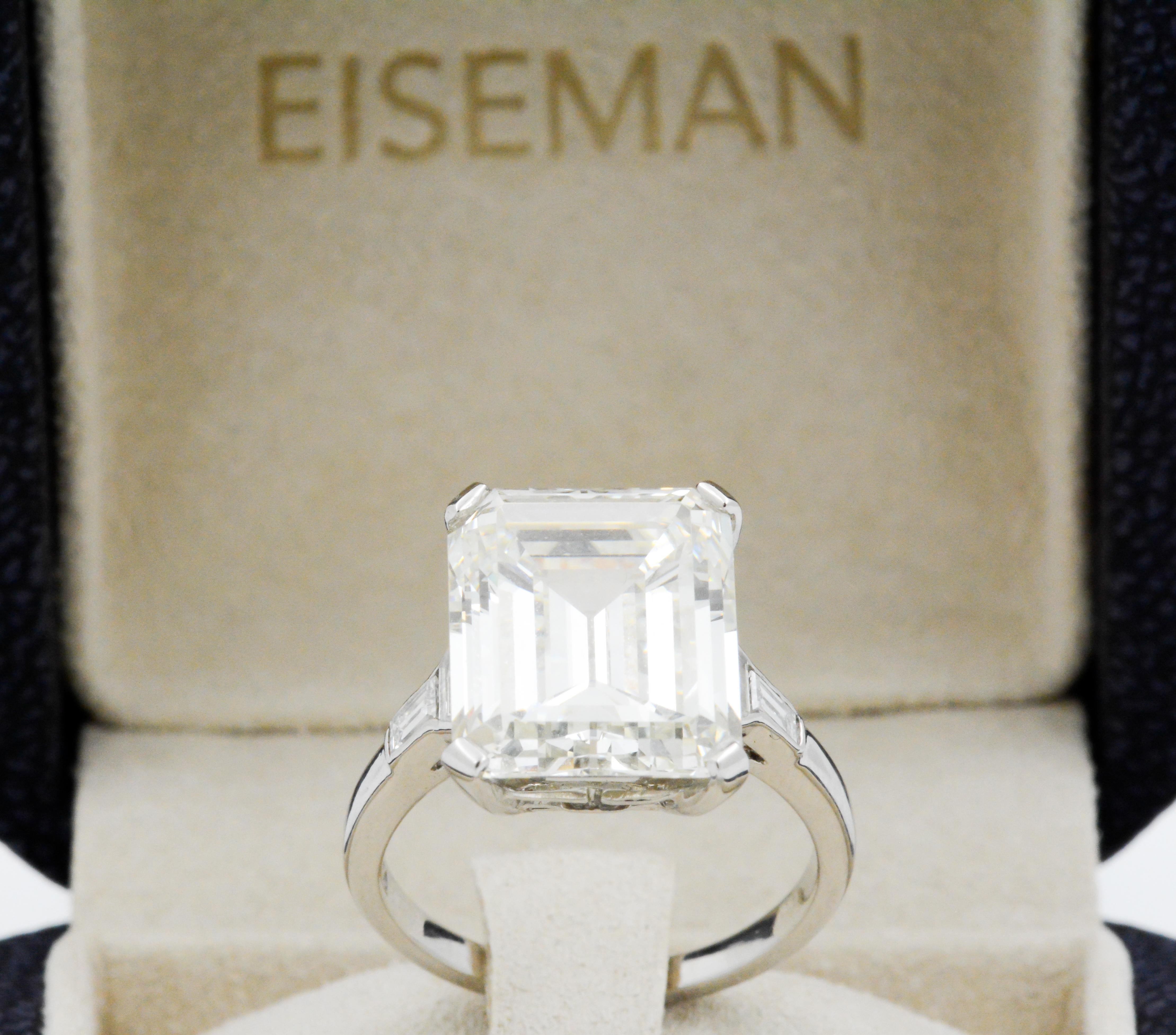 GIA 9.66 Carat Emerald Cut and 5-Stone Diamond Ring 2